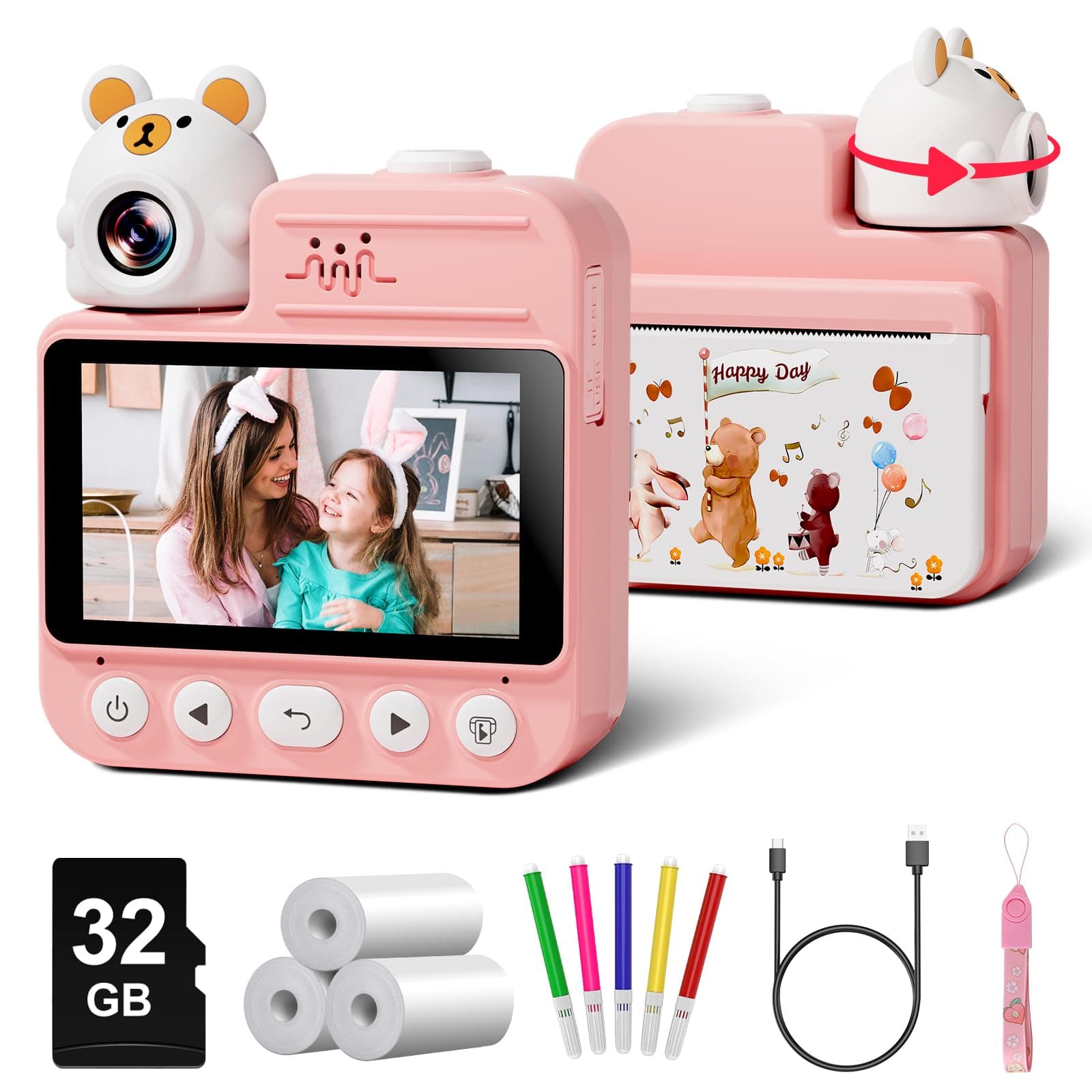 Kids Camera Instant Print, Gofunly 3.0'' Screen Instant Camera for Kids with 32G Card & 3 Print Paper, 1080P HD Video Kids Digital Camera for Toddler Age 3-12 Years Old Boys & Girls Birthday Gifts