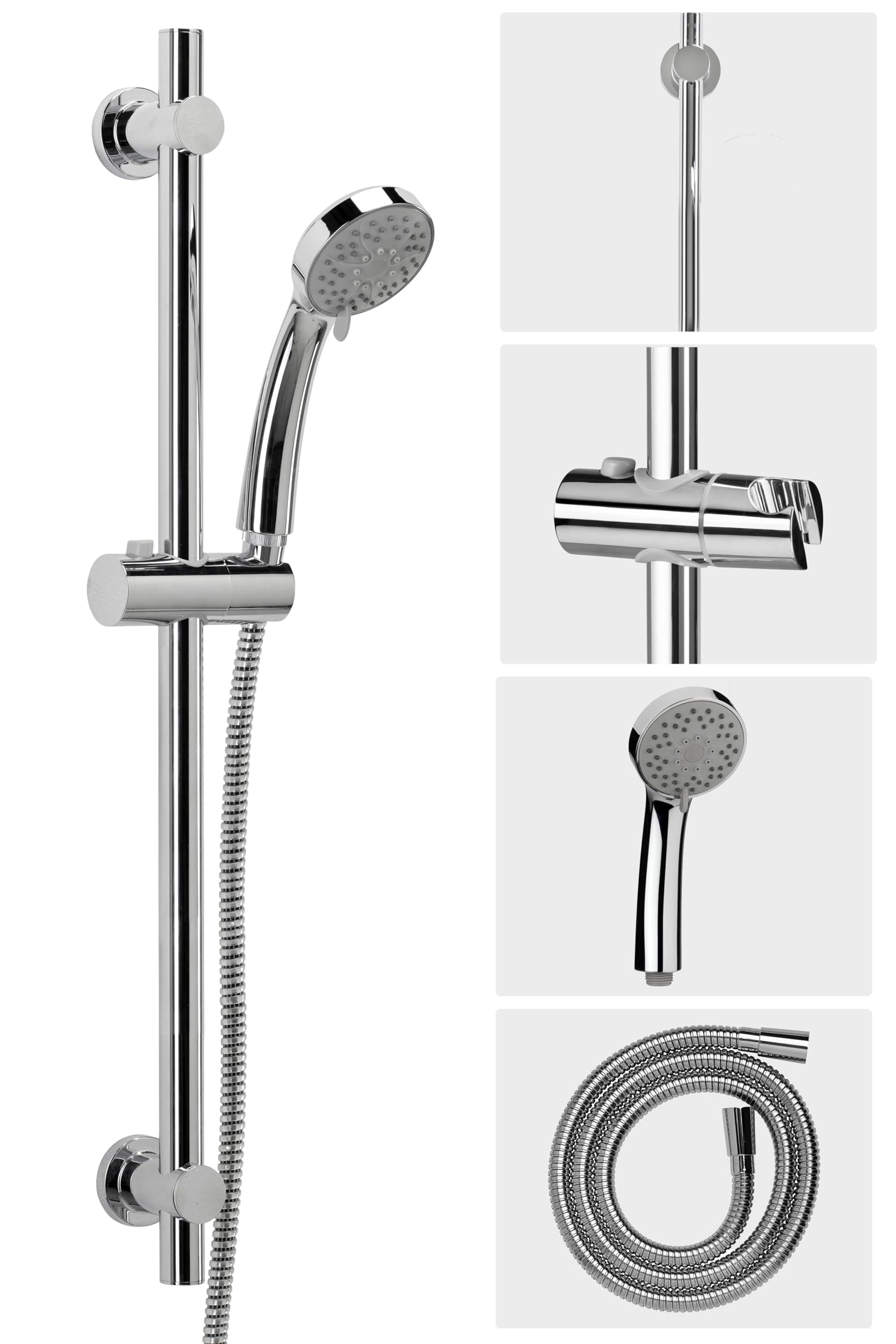 Croydex AM169341 Essentials Three Function Includes Handset/Hose/Riser Rail, Chrome, 69.4 x 16.2 x 5.8 cm Shower Set