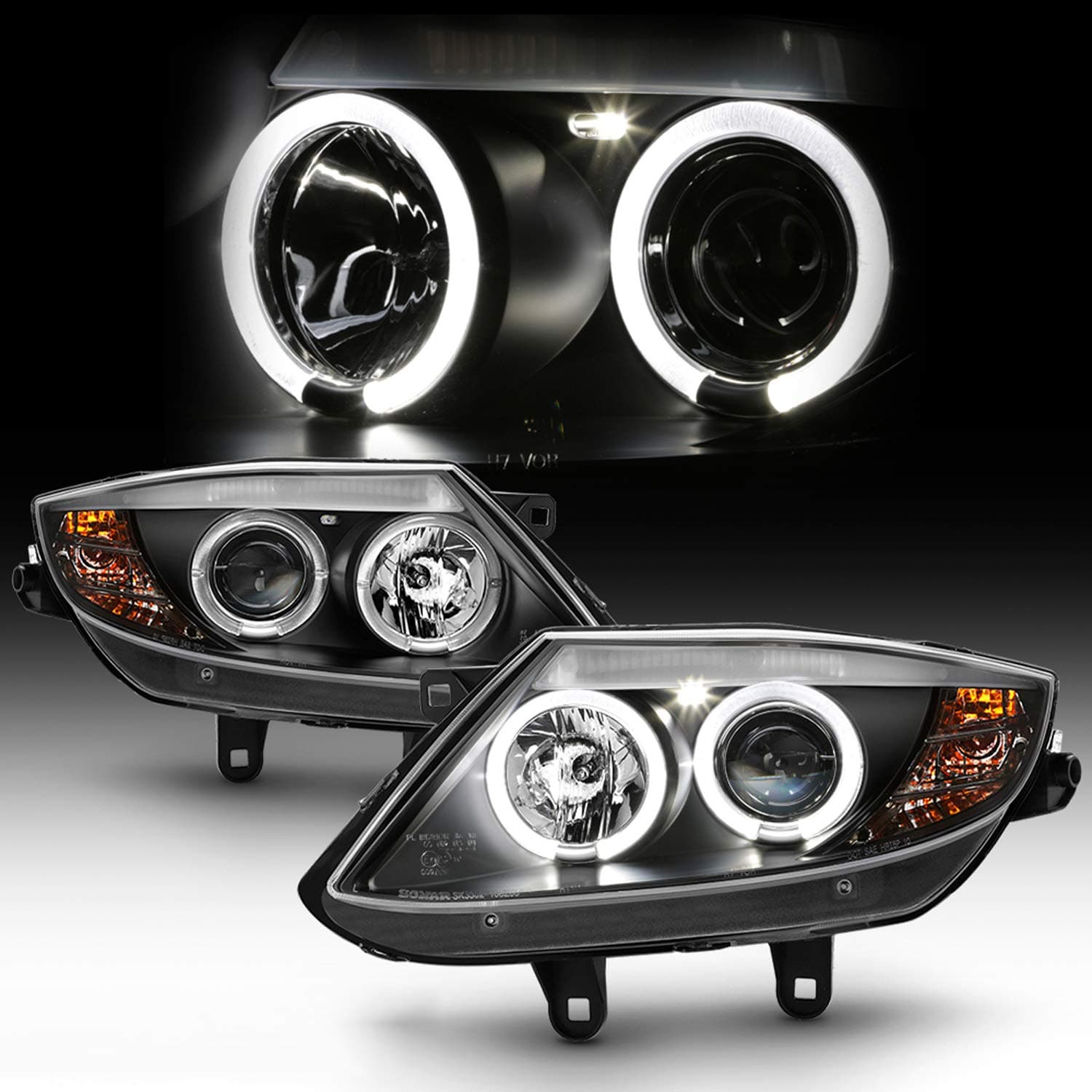 AKKON - For 2003-2008 BMW Z4 HID Models Dual LED Halo DRL Projector Headlights w/Signal Lights - Black Housing