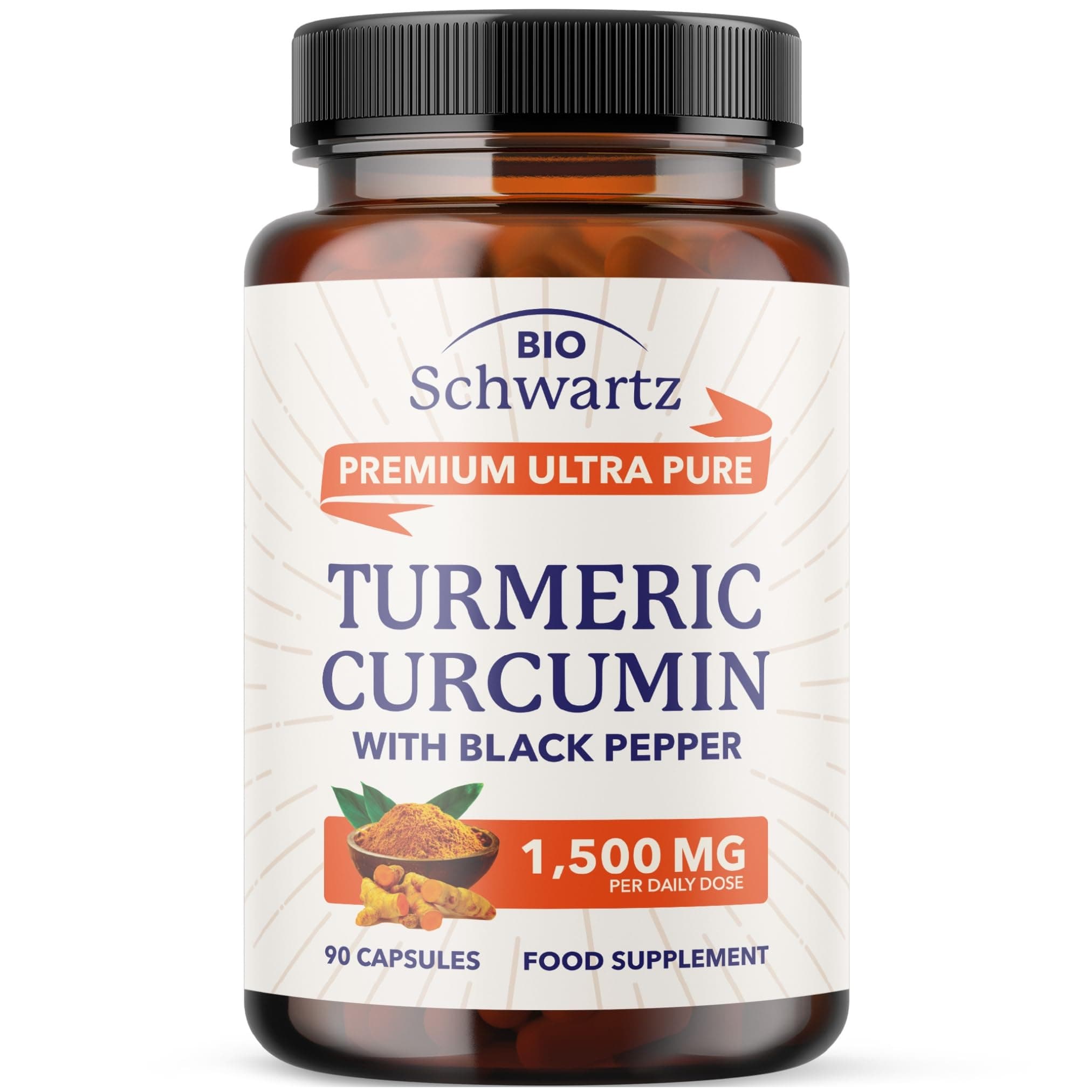 Turmeric and Black Pepper Capsules | High Strength 1500 mg Turmeric Curcumin Supplements | with Black Pepper for Ultra Absorption | Non-GMO, Vegan, Gluten-Free | 90 Capsules, 30 Day Supply