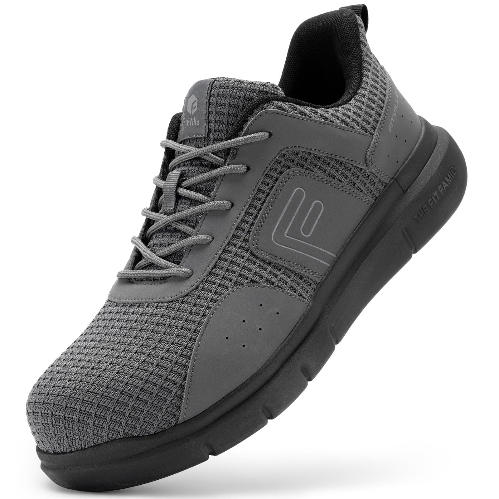 FitVille Exitra Wide Steel Toe Shoes for Men Puncture Proof Composite Toe Safety Work Shoes with Arch Support