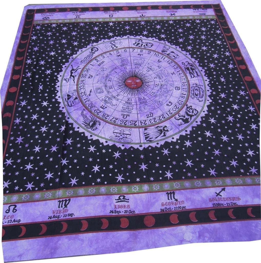 Handicrunch Horroscope Zodiac Sign Celestial Indian Tapestry