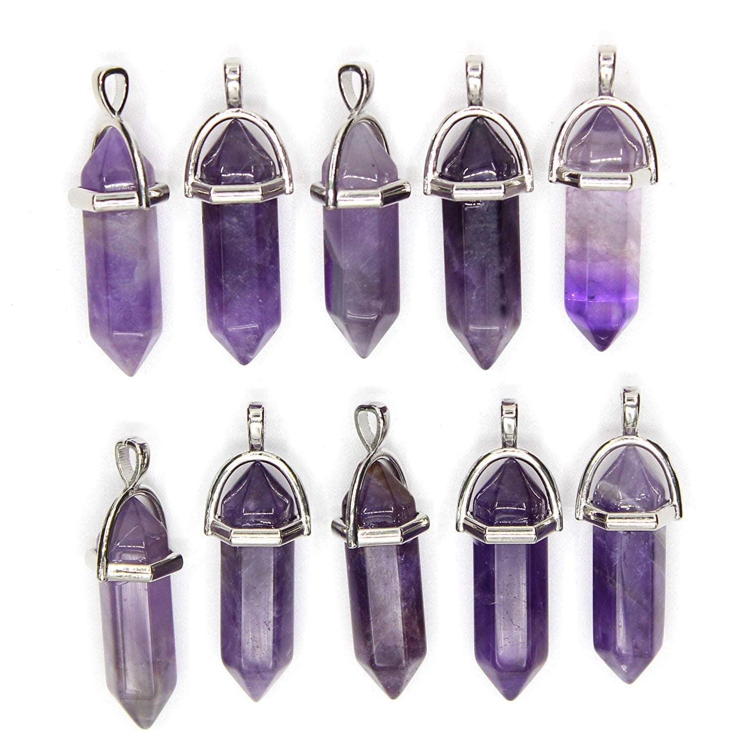 ALEXCRAFT Crystal Pendants for Jewelry Making, 10PCS Amethyst Rose Quartz Necklace Pendant Hexagonal Pointed Bullet Healing Crystal Necklaces Charms for Crafting, Crystal, Crystal