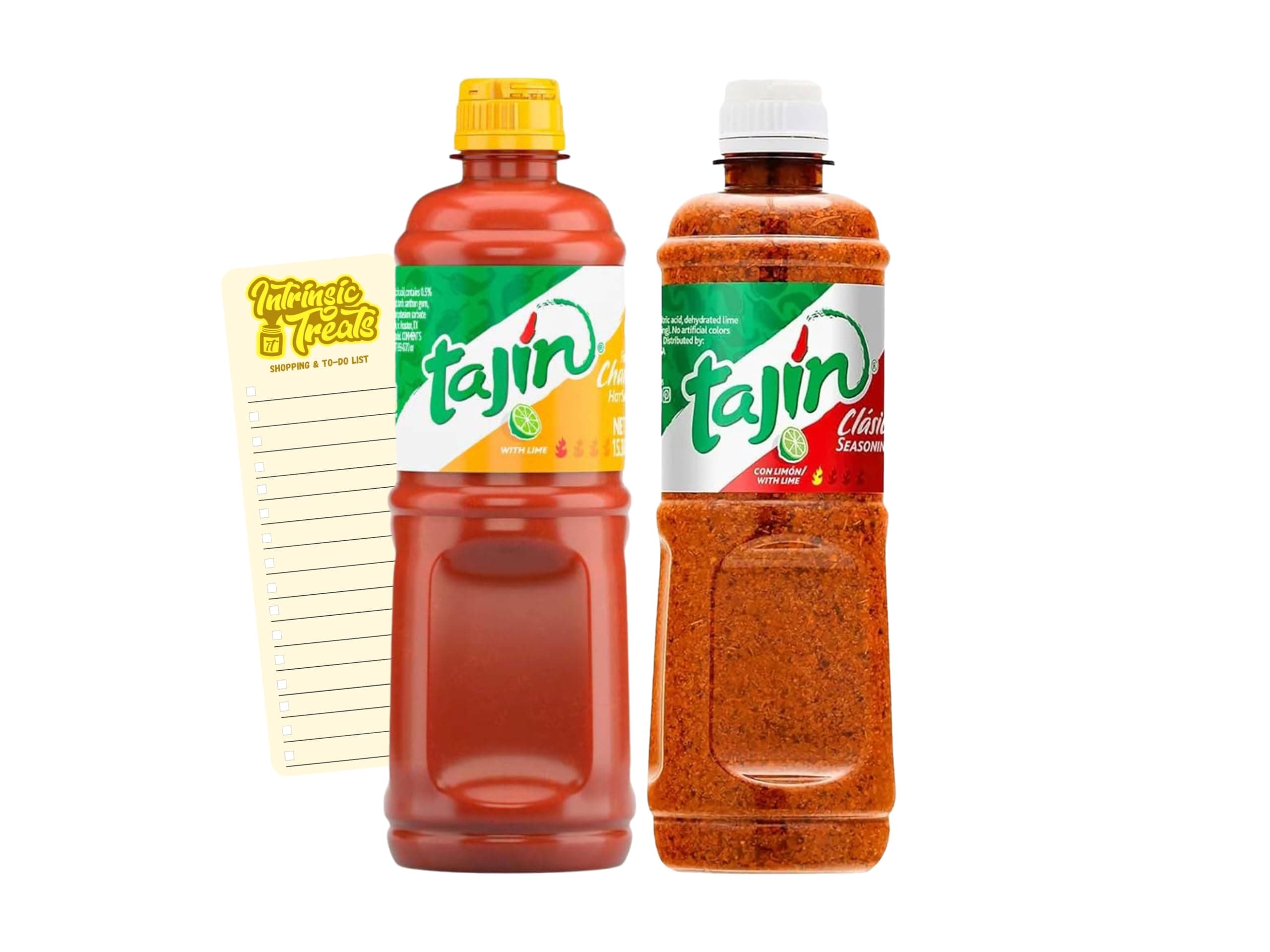 – Chilli and Lime Powder Seasoning and Fruity Chamoy Hot Sauce Bundle with Tajin Chilli and Lime Seasoning 400g, Chamoy Liquid 455ml and Intrinsic Treats Shopping List Card
