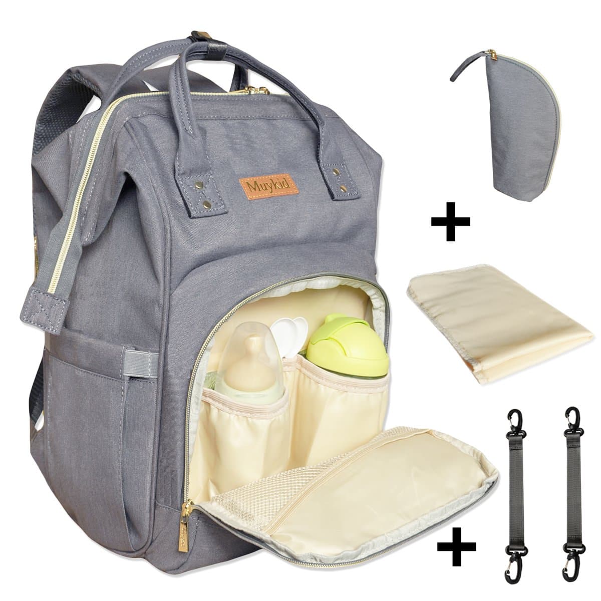 87 Diaper, Muykid Multi-Function Waterproof Travel Backpack Changing Pad Nappy Baby Care Bags for Moms & Dads, Large Capacity, Stylish and Durable, Gray