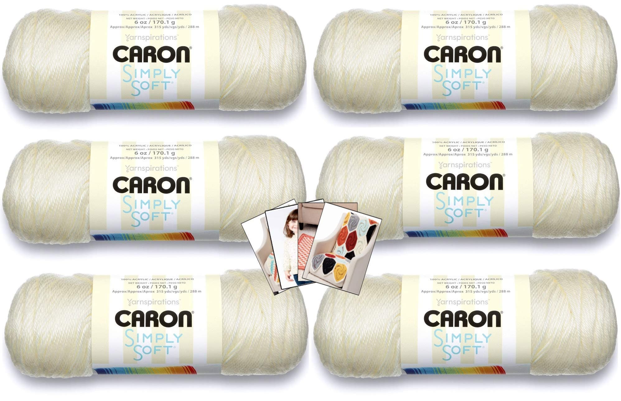 Caron Simply Soft Yarn - 6 Pack with Pattern Cards in Color (Off White)