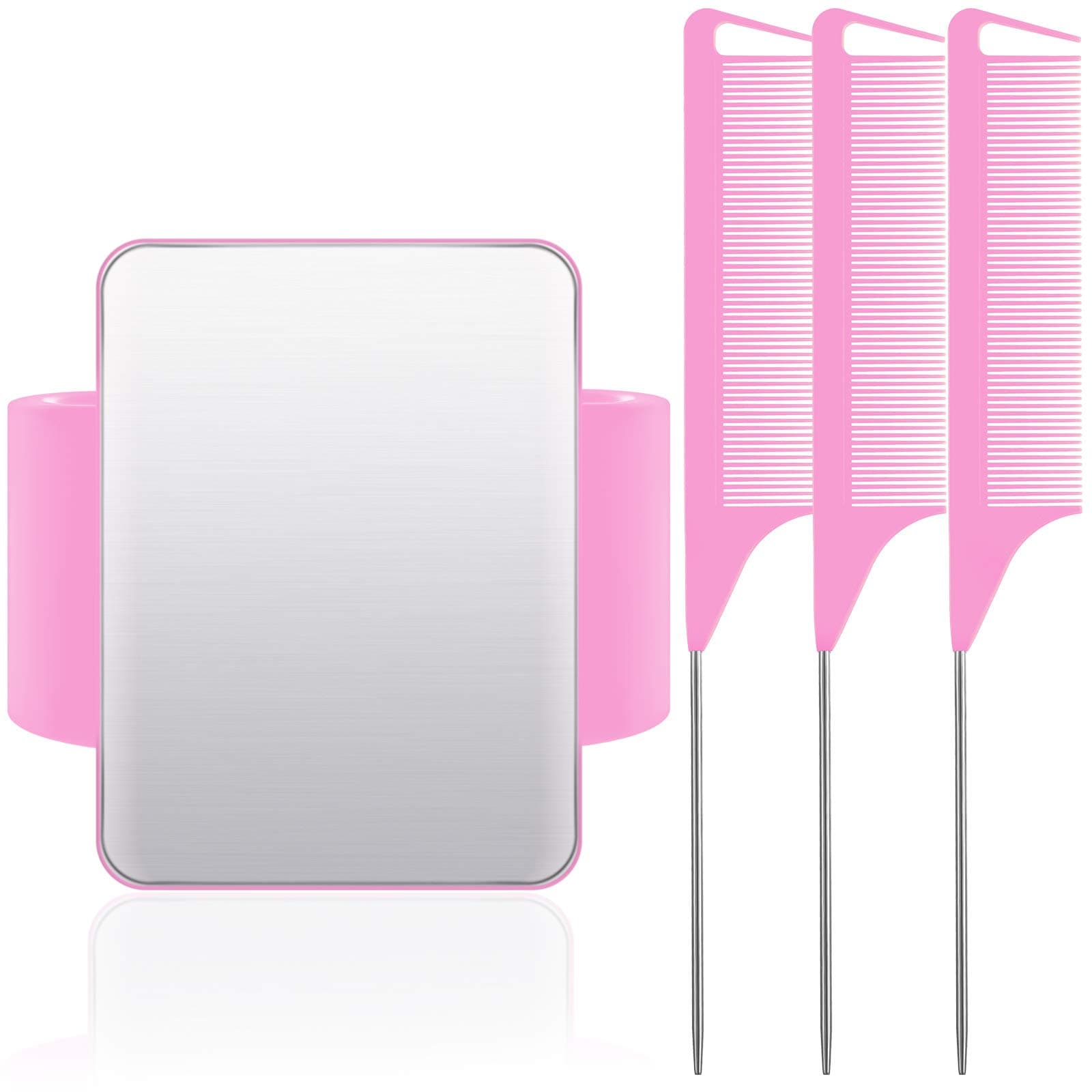 Magnetic Wrist Sewing Pincushion Wrist Magnetic Pin Holder Wristband Pin Cushion Holder with 3 Pieces Stainless Steel Pintail Comb Rat Tail Comb for Hair Clips Sewing, Daily Hand Sewing (Pink)