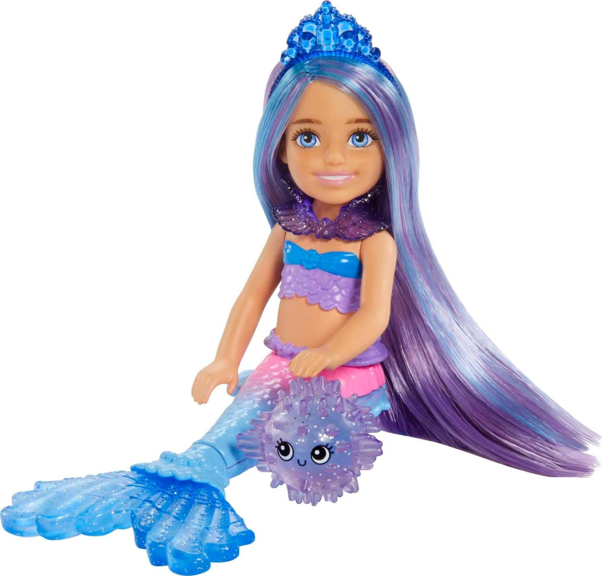 Barbie Mermaid Power Chelsea Mermaid Doll (Blue & Purple Hair) 2 Pets Treasure Chest Accessory Toy for 3+ Years Old