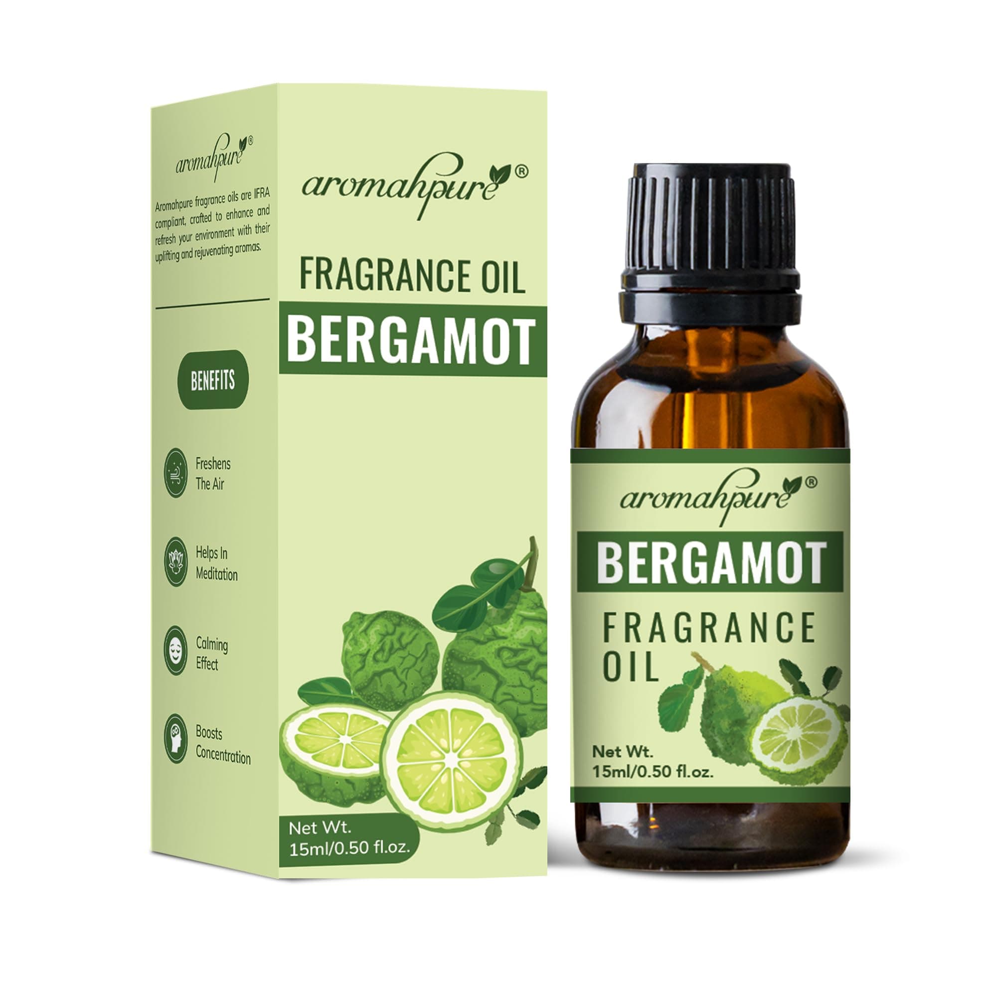 Aromahpure Fragrance Oil | 15ml | Bergamot Aroma Oil for Home Fragrance | Best for Aromatherapy | Helps in Concentration & Meditation | Used in Diffusers, Candles, Air Fresheners, Soap