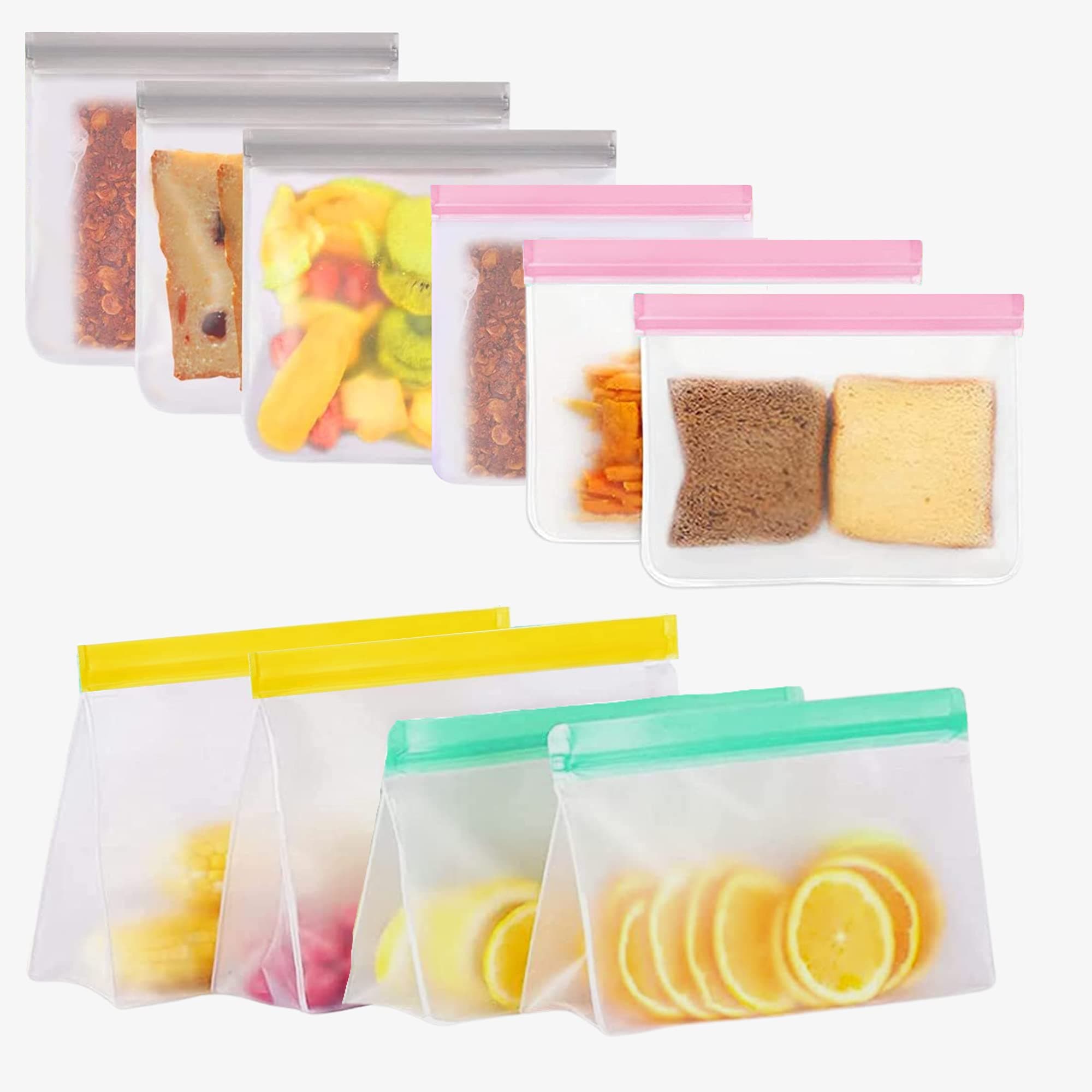 KAXA Silicone Food Storage Bags 10 Pack Reusable Sandwich Snack Freezer Bags Leak Proof Upgraded 4 Standup 6 Flat Kitchen Storage Organisation Bags BPA-Free Travel Food Storage Containers