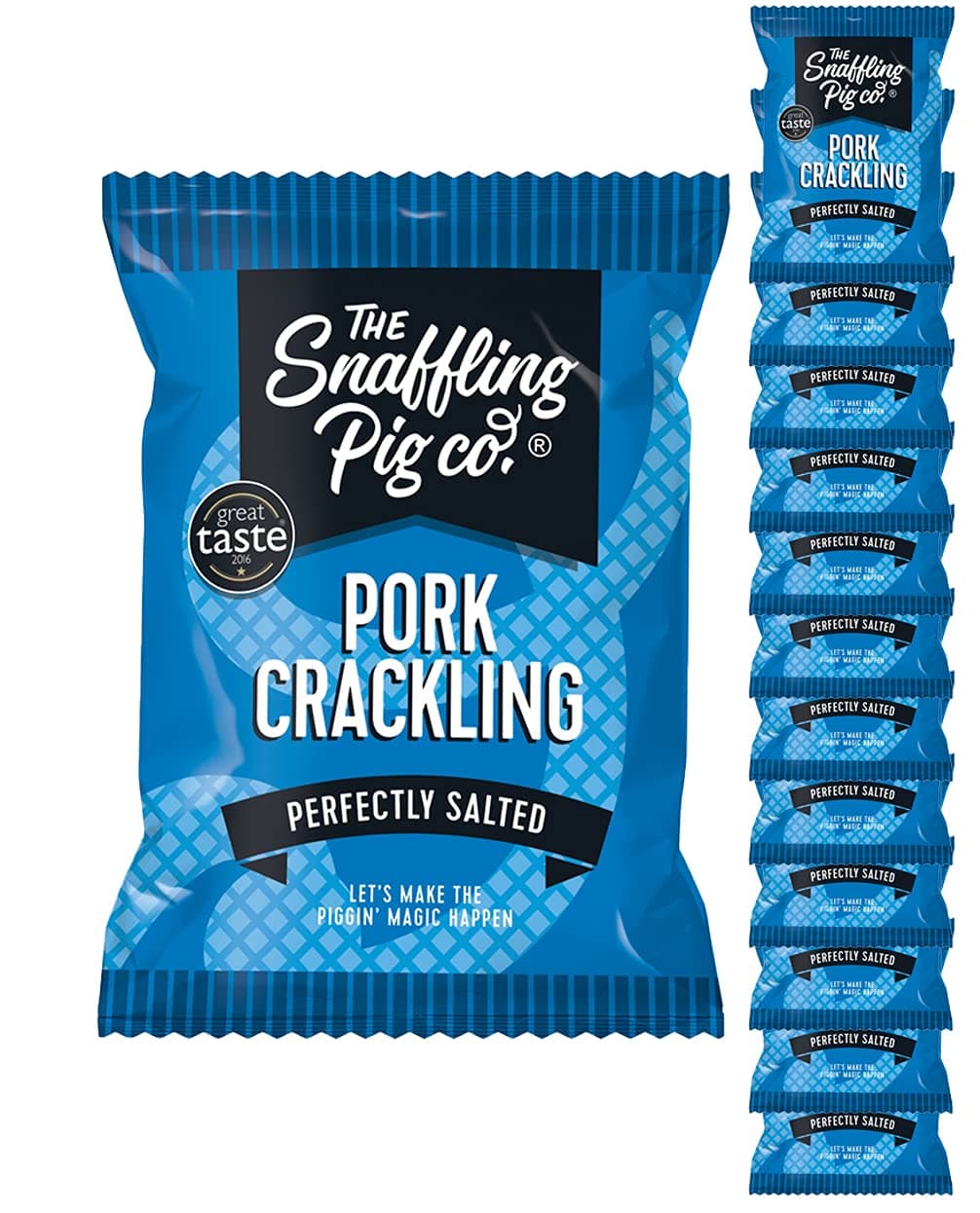 Snaffling Pig Perfectly Salted Pork Crackling 45g (12 Packs) Low Sugar High Protein Keto Savoury Snack