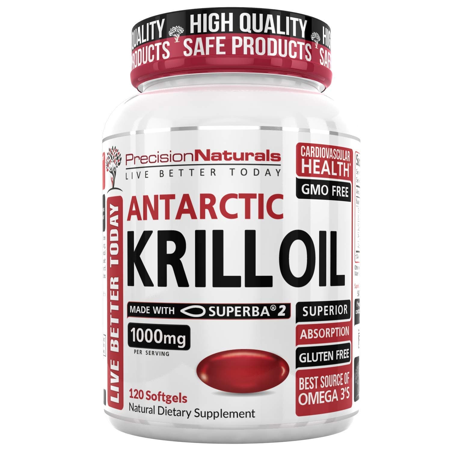 Krill Oil 1000mg/Serving 120ct Bottle Softgel Capsules Source of Pure Omega 3s EPA DHA and Astaxanthin Superba2 (TM) MSC Certified Red Oil Supplement for Mega Results Best Antarctic Fish Oil Supplemen