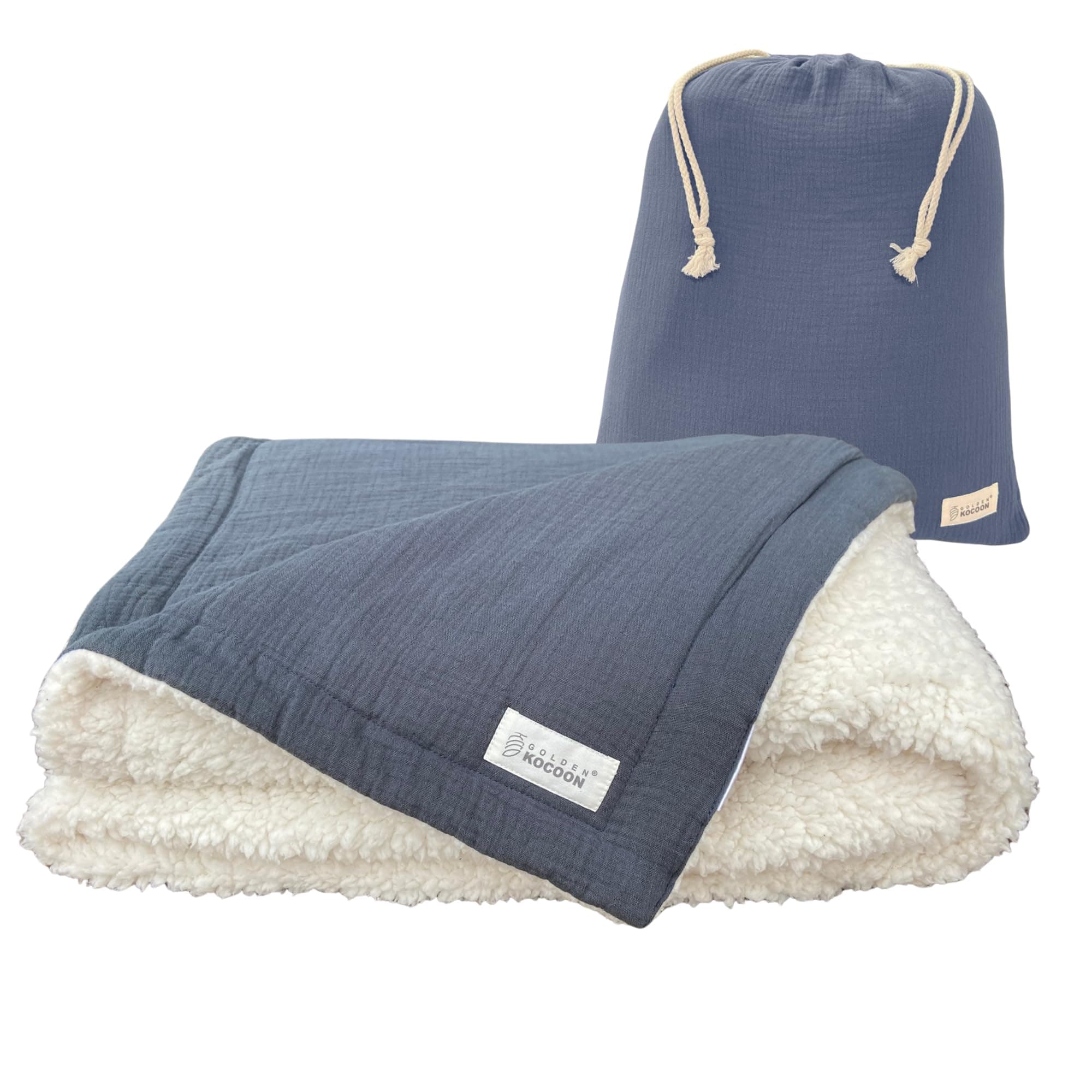 .E-M-F Blanket - Organic Cotton Crepe & Sherpa Blanket, with EcoMesh™ Fara-day Silver Liner - Size 48x59 inch (122cm x 150cm) - ideal for everyday 5 G, B T, Smart Meter & Wi Fi environments