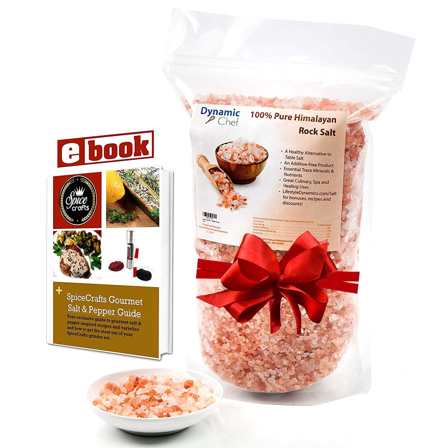 Pure Himalayan Salt, Coarse, by Dynamic Chef, Pink Rock Salt, Essential Trace Minerals, Plus RECIPE EBOOK
