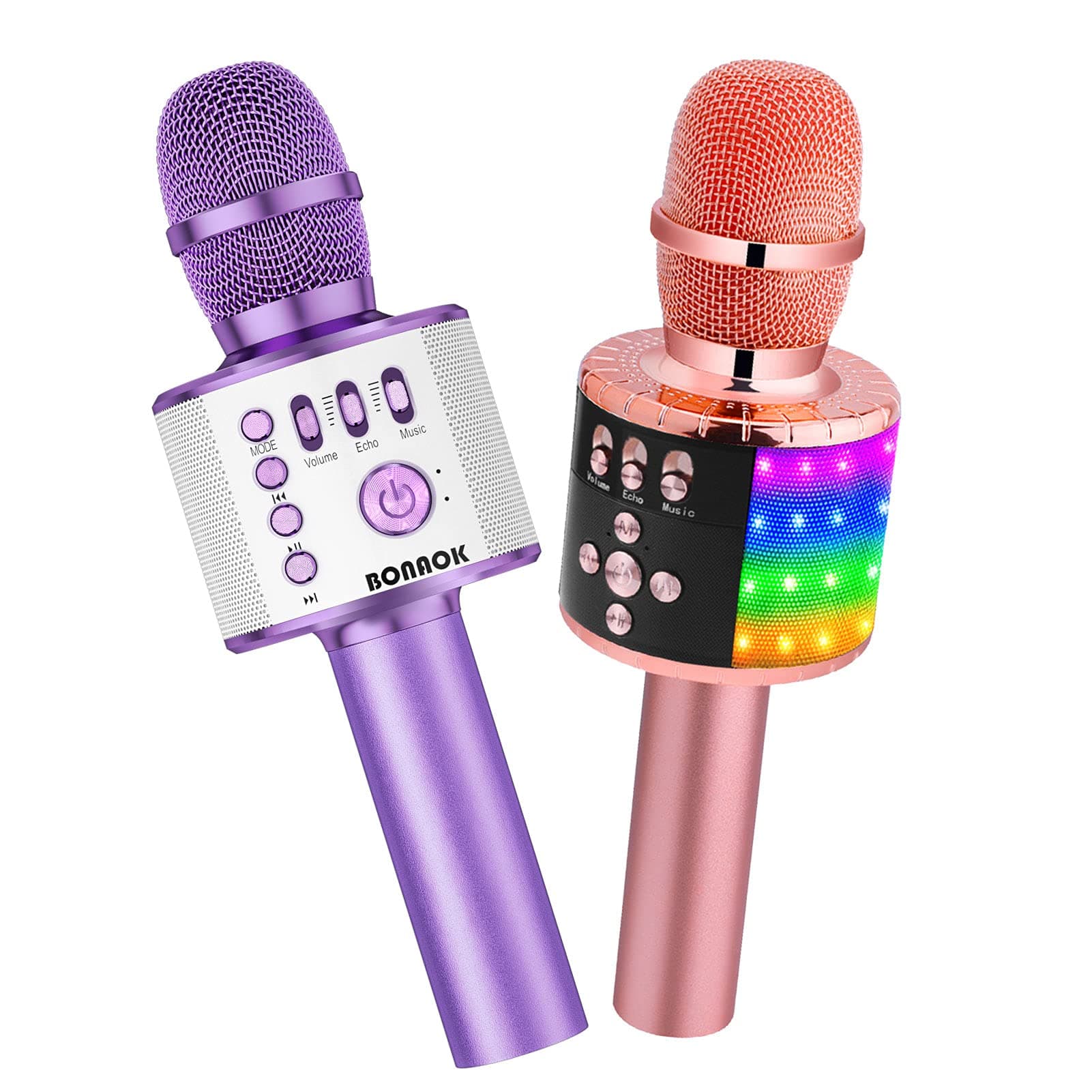 BONAOKQ37 and Q78 Bluetooth Wireless Karaoke Microphone with LED Lights, Portable Handheld Mic with Speaker Karaoke Player for Singing Home Party Birthday Gift for Kids Adults Girls
