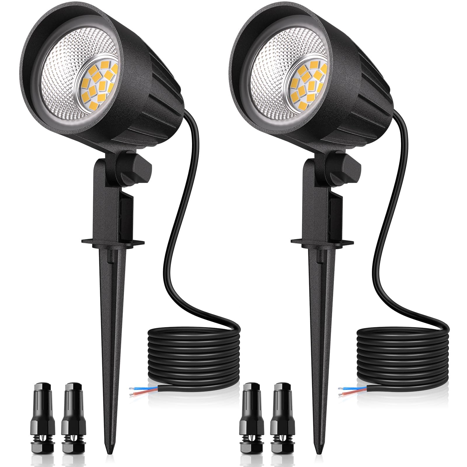 MEIKEE 7W 800LM Low Voltage Landscape Lighting, 12V 24V 2700K Warm White LED Landscape Lights IP66 Waterproof Outdoor Spot Lights for Garden Pathway Wall Tree Fence 2-Pack