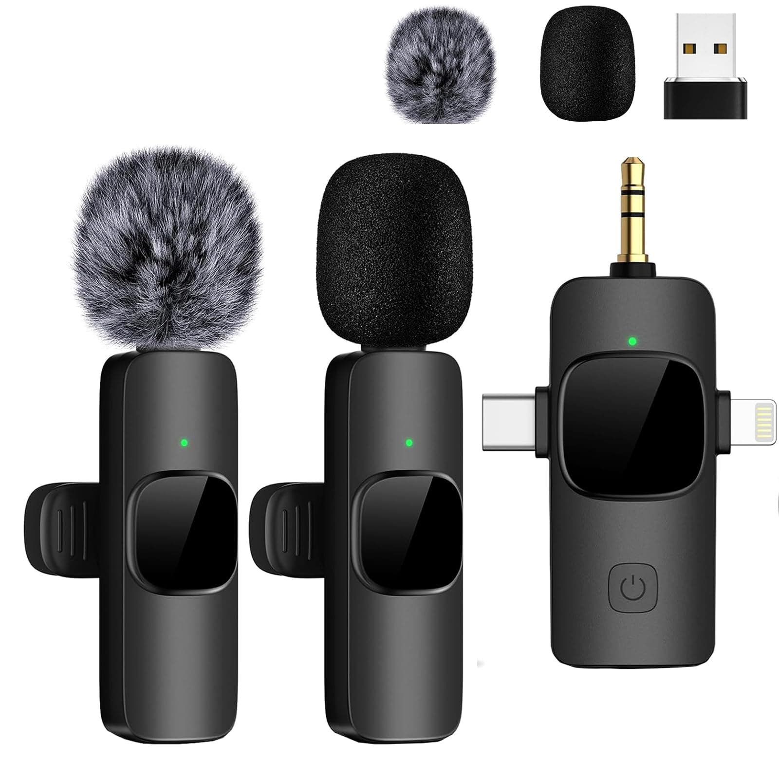 TearstoneMini Microphone for iPhone Android Camera iPad USB-C, 4 in 1 Professional Wireless Lavalier Lapel Microphone for Recording, Live Stream, YouTube, Facebook, TikTok, Vlog (2 Pcs)