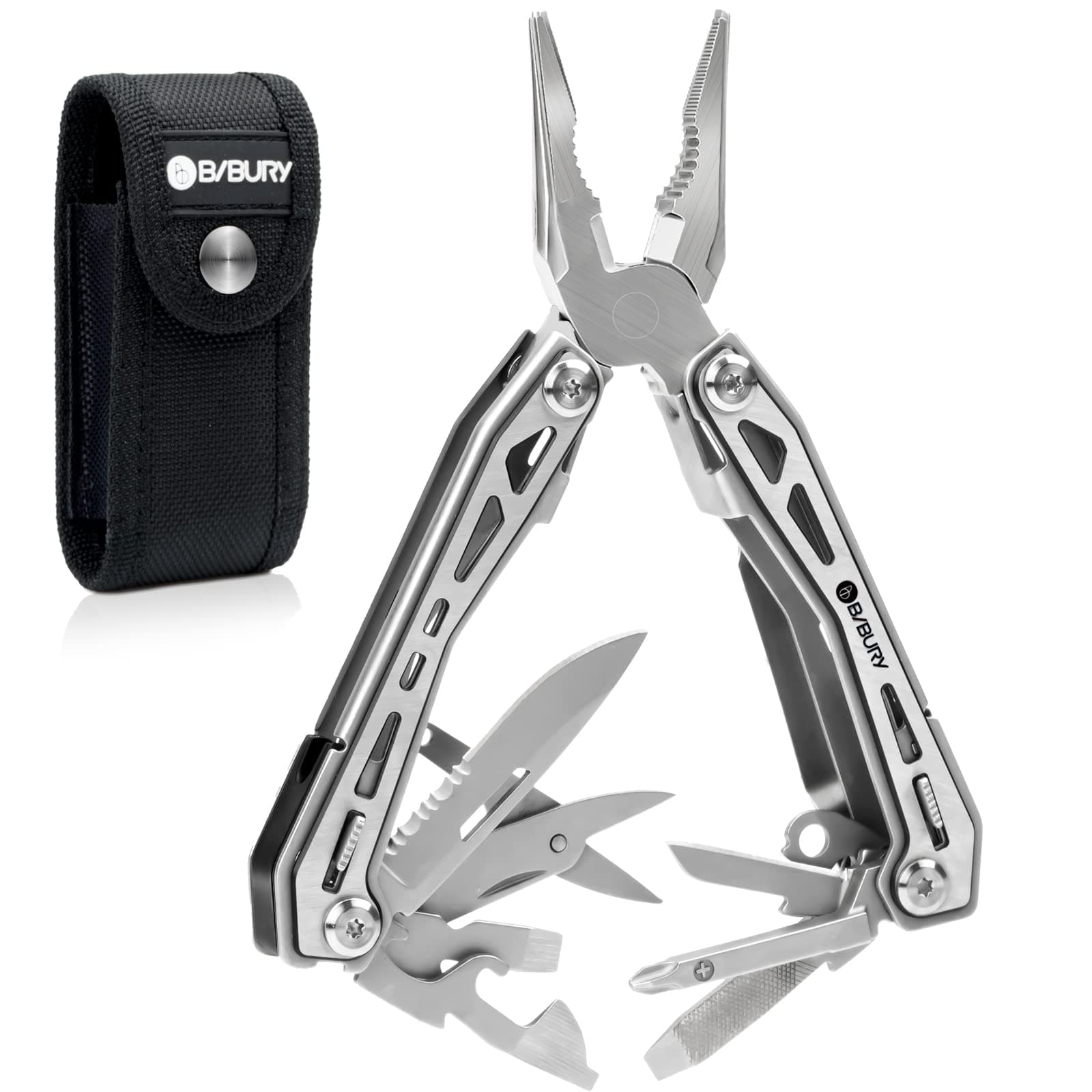 Multitools, Portable Multi Tool Foldable Pliers with Scissors, Can Opener and Screwdriver, EDC Tools for Camping, Outdoor Activities, Repairing - Gift for Dad Men - Blackside