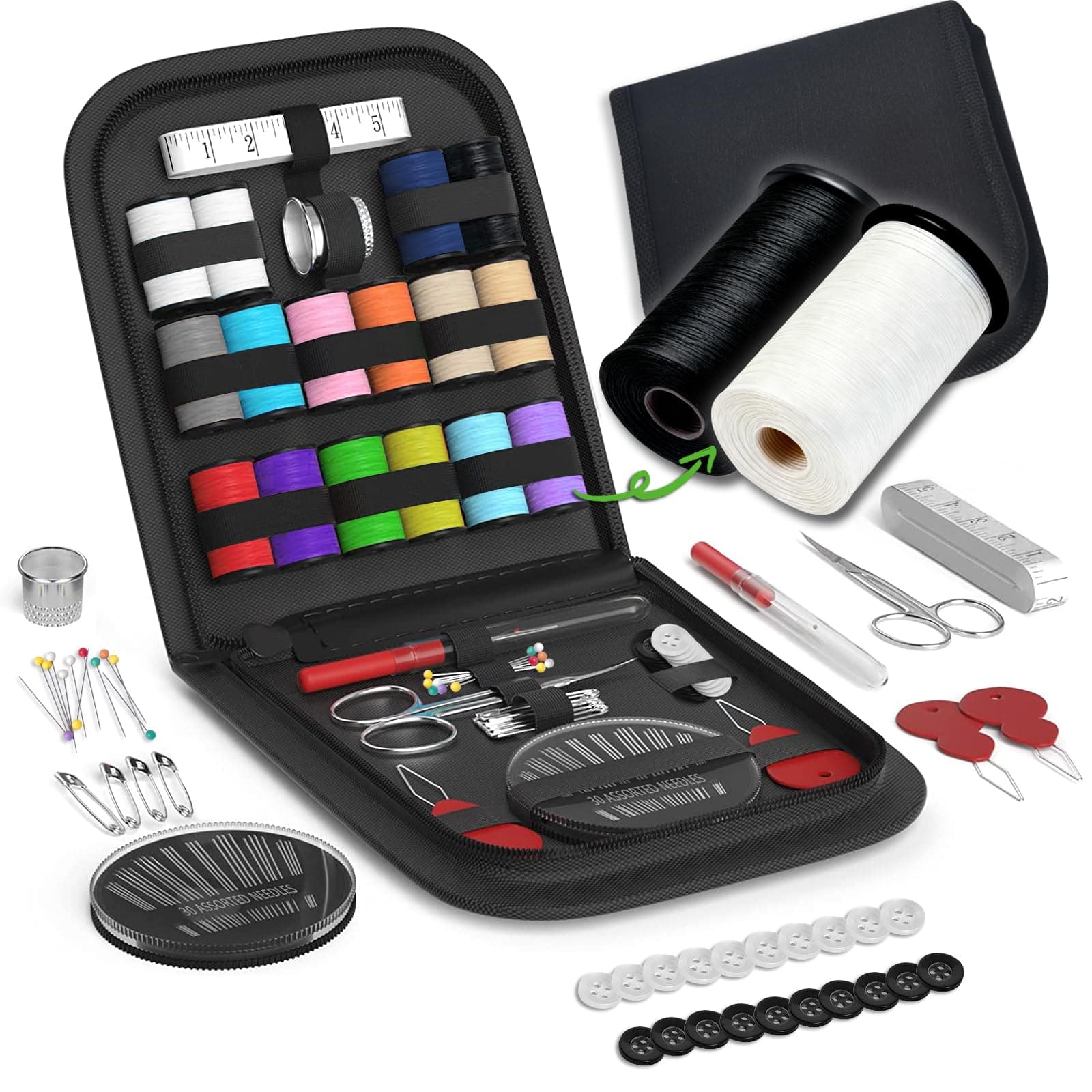 Sewing Kit Gifts for Grandma, Mom, Friend, Traveler, Adults, Beginner, Emergency,Sewing Supplies Accessories with Scissors,Sewing Needles Thimble, Thread,Tape Measure etc (Black, S)