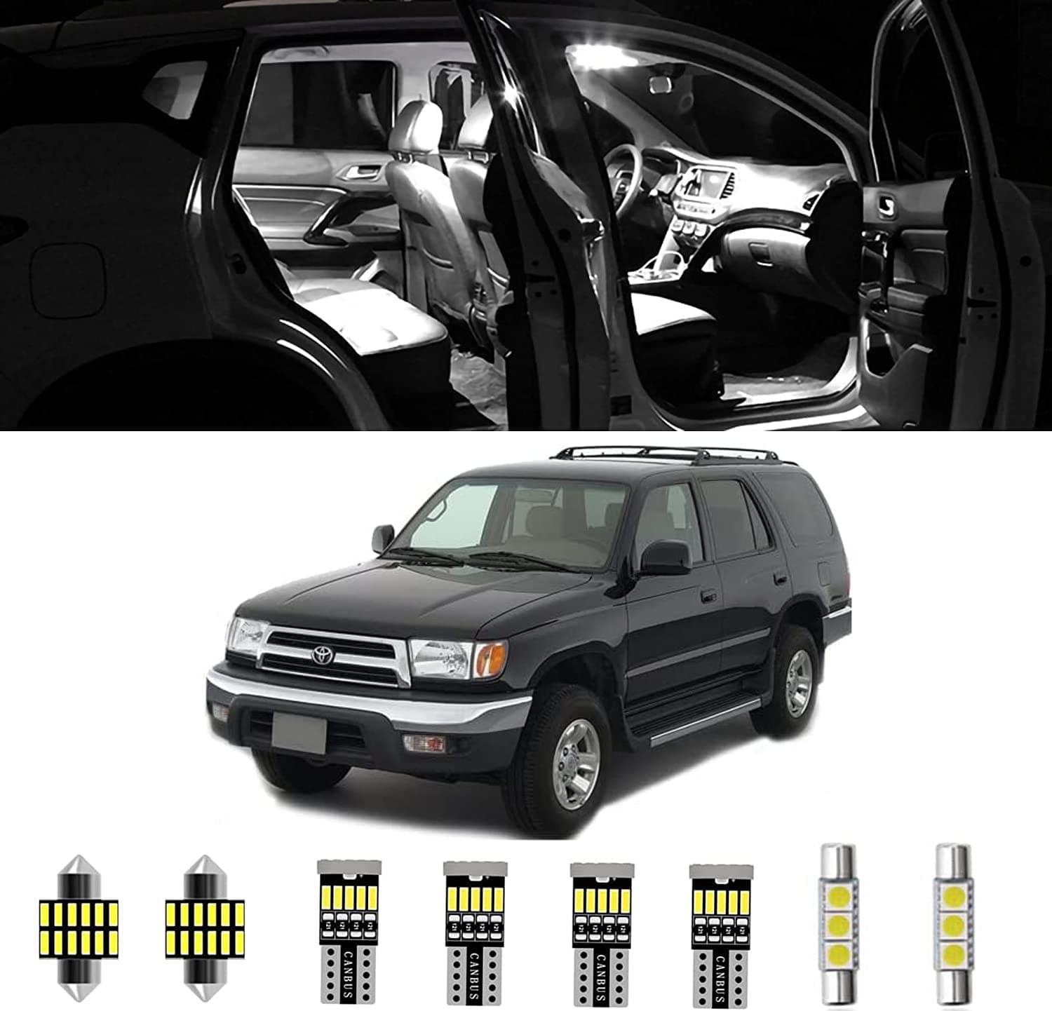 9pcs 4Runner Interior LED Lights Kit Super Bright LED Map Dome Light Bulbs for 1996 1997 1998 1999 2000 2001 2002 Toyota 4Runner All Models