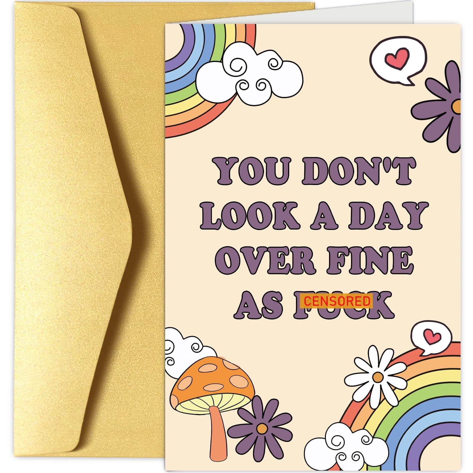 Funny Birthday Card for Her, Happy Birthday Card for Wife Girlfriend, Rainbows Bday Greeting Card for Friend Bestie, You Don't Look A Day Over Fine