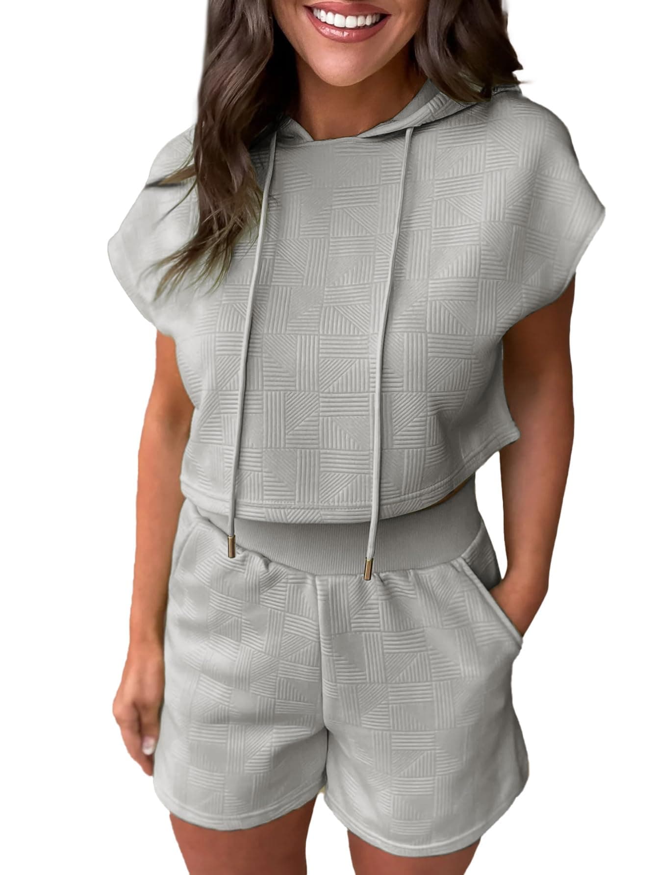 GlamakerWomen's 2 Piece Short Sets Outfits Summer Workout Sweatsuit Sets Hoodie Crop Top and Shorts Loungewear with Pockets