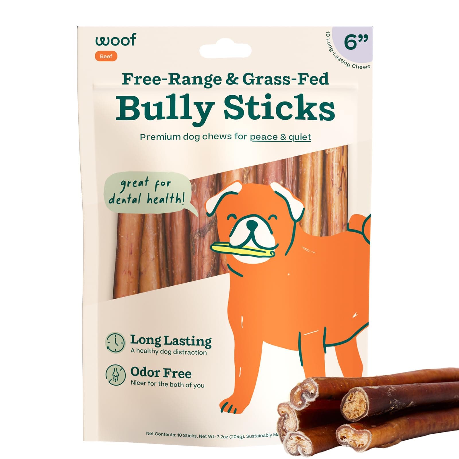 Bully Sticks Dog Treats - Chew Sticks for Dogs - Long-Lasting Dog Chew Treats - Made with Free-Range, Grass-Fed Beef - 6" Sticks - 10pk