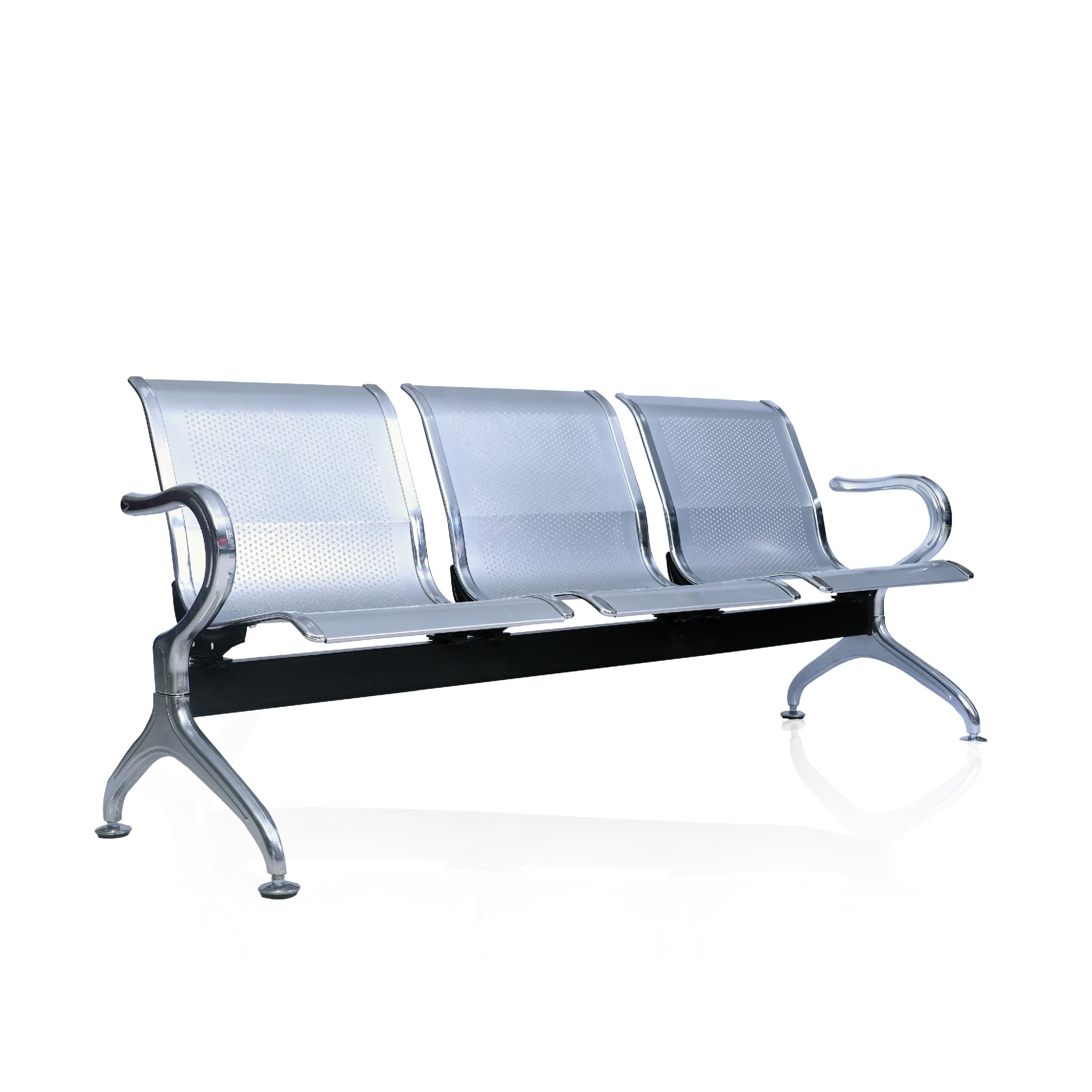 KME ® 3 SEATER CHAIR | Three Seater Metal Waiting Area Chair, Solid Chair for Airport | Hospital | Clinic | Reception | School | University | College | Garden | Public Places | Colour (Silver)