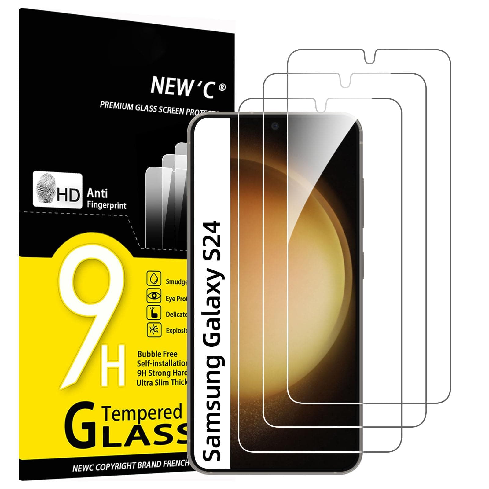 3 Pack Designed for Samsung Galaxy S24 Screen Protector Tempered Glass,(NON Compatible with S24 Plus, S24 Ultra), Case Friendly Ultra Resistant