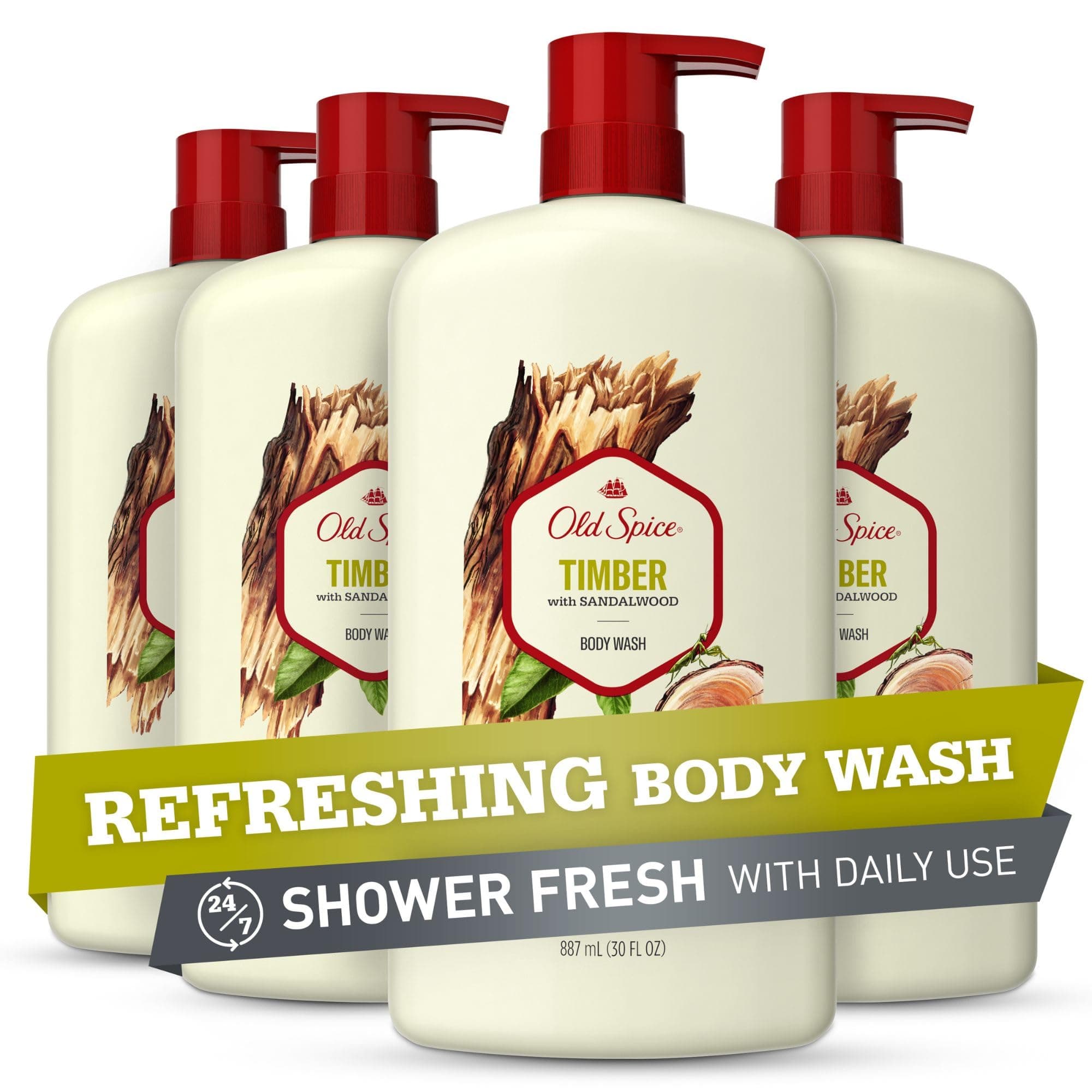 Old Spice Body Wash for Men, Timber with Sandalwood Scent, 25 Fluid Ounce (Pack of 4)