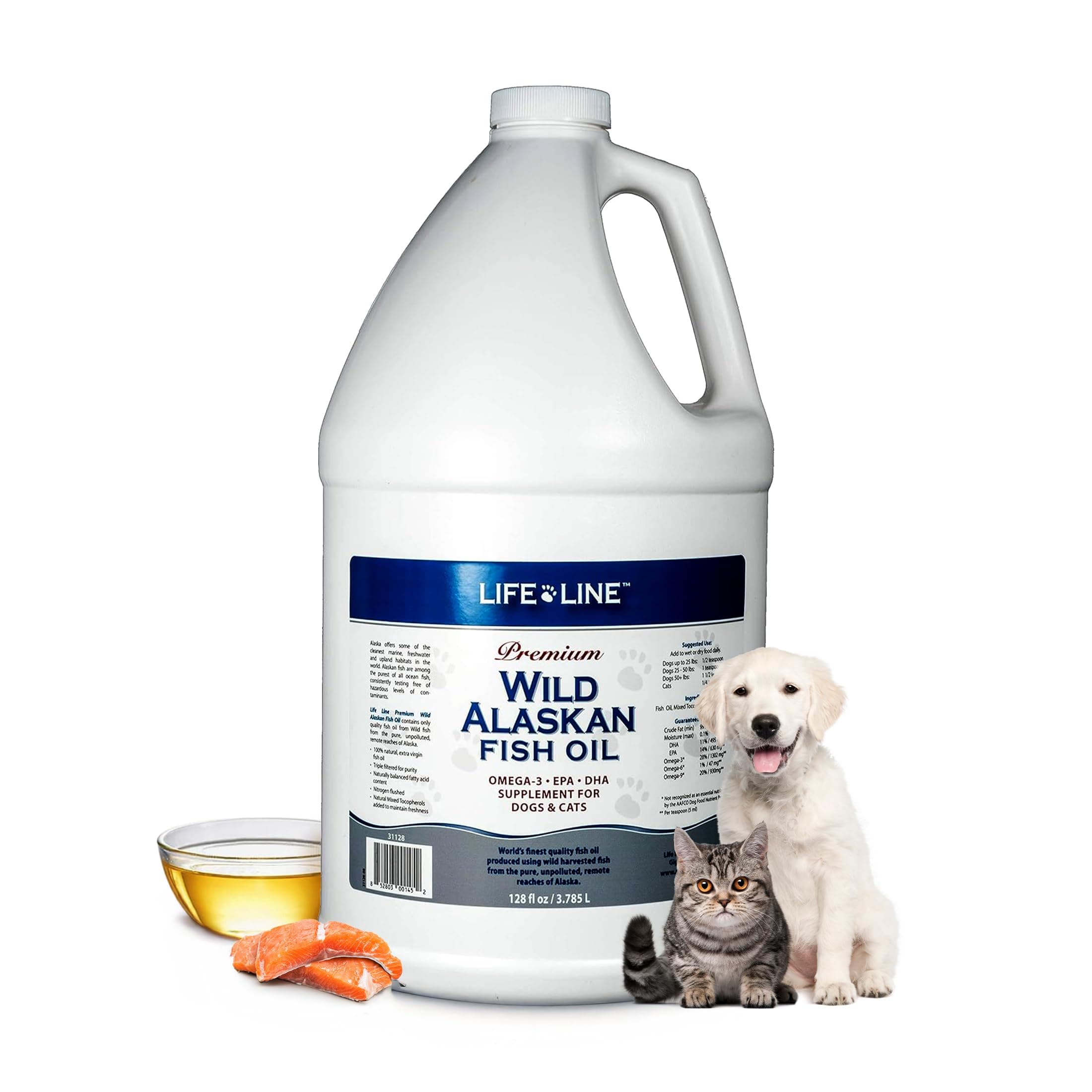 Wild Alaskan Fish Oil for Dogs and Cats 128oz – Omega 3 Fish Oil Supplement for Skin & Coat, Brain, Eye & Heart Health