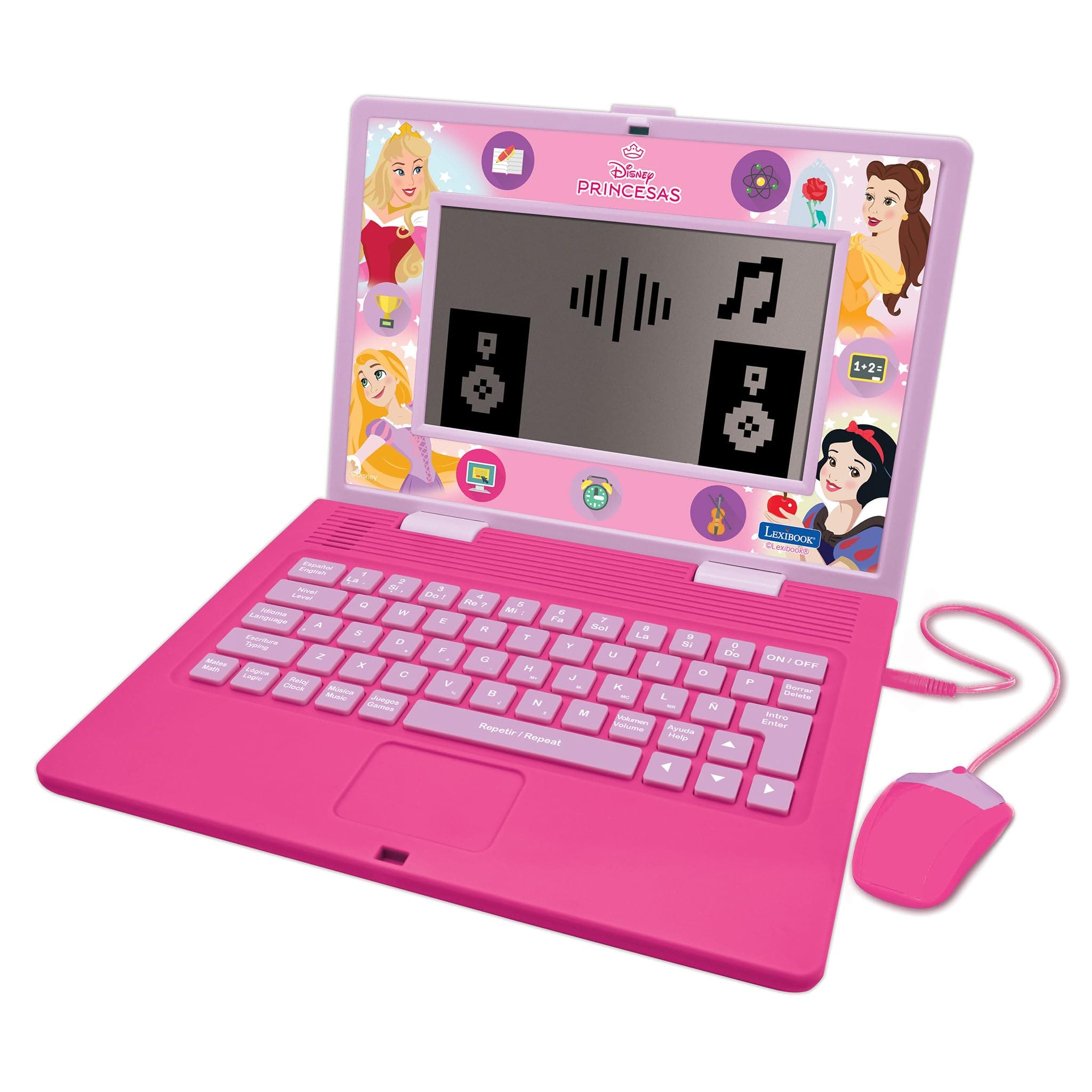 LexibookDisney Princess, Bilingual and Educational Laptop Spanish/English, Toy for Children, 170 Activities to Learn, Play Games and Music, Large Screen, Pink, JC599DPi2