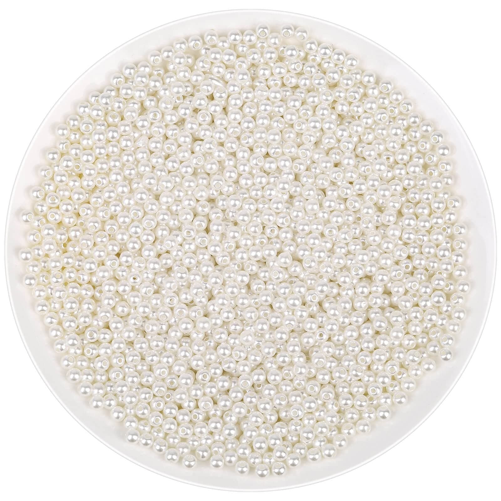 Pearl Beads for Craft, Anezus 2000pcs Ivory Faux Fake Pearls, 4 MM Small Sew on Pearl Beads with holes for Jewelry Making, Bracelets, Necklaces, Hairs, Crafts, Decoration and Vase Filler