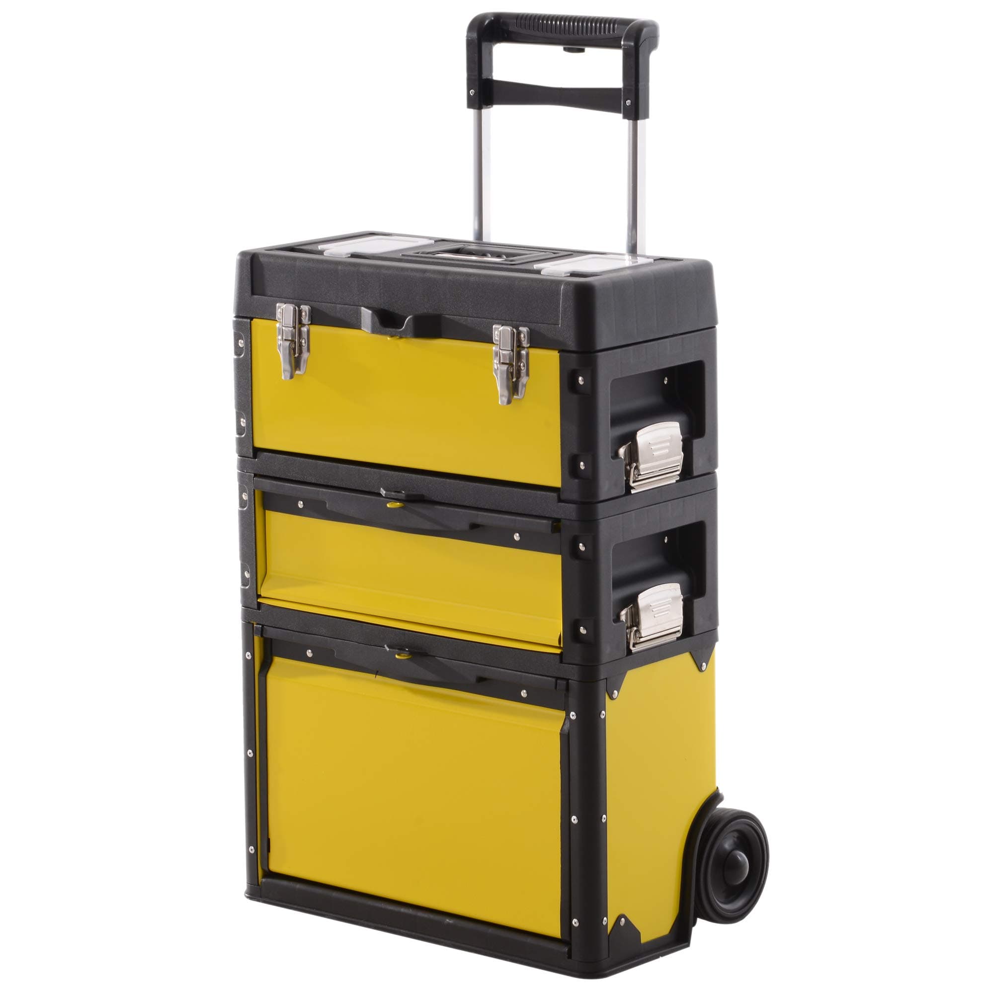 durhand Trolley Tool Box Rolling Stacking Storage Organiser Mobile Toolbox Chest Builders, Electricians, Mechanics Power Tools Adjustable Handle Yellow