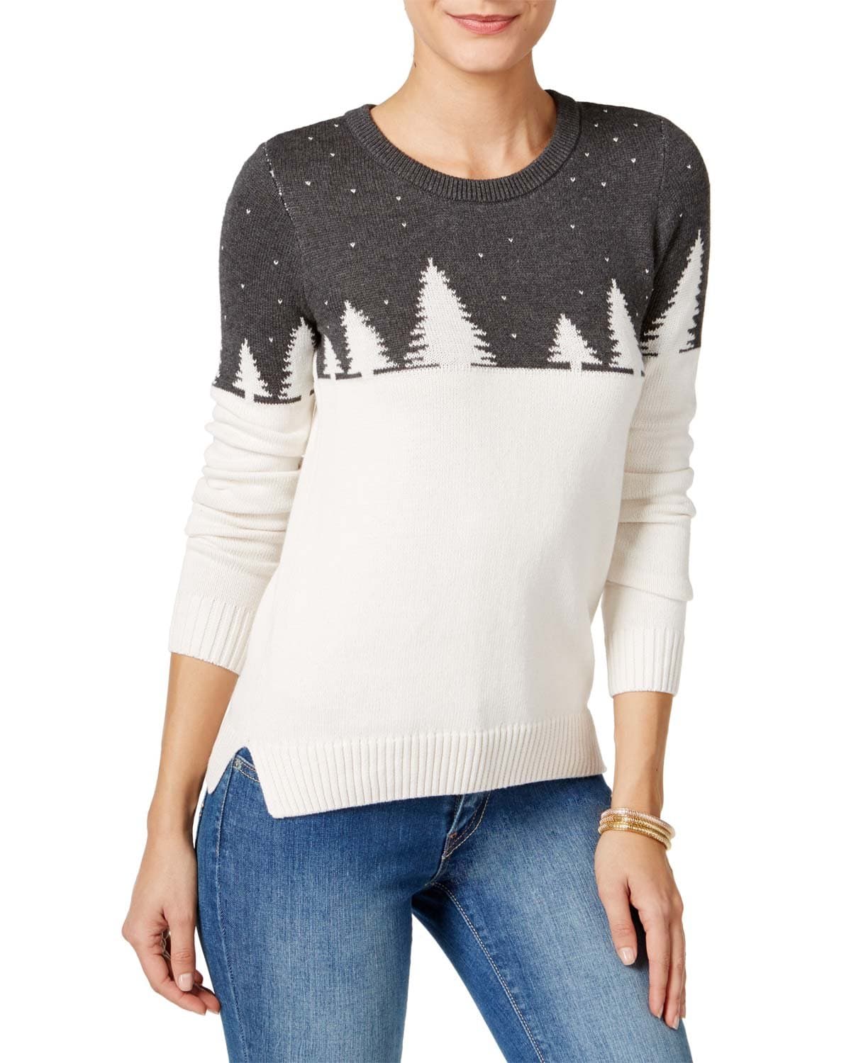 Holiday Arcade Women's Colorblock Christmas Cotton Sweater (M, Charcoal Heather Gray)
