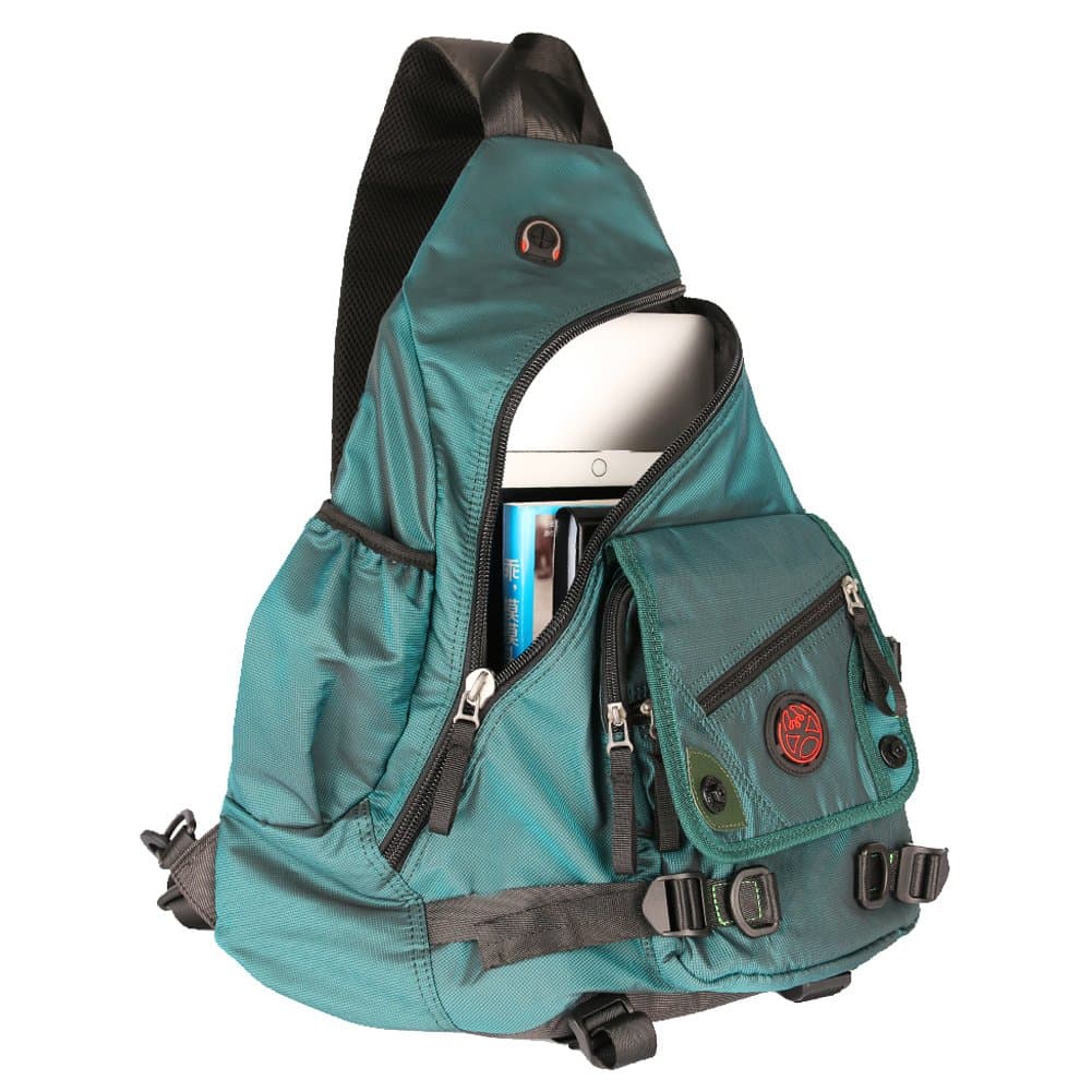 大型スリングバッグ ノートパソコン バックパック クロスボディ メッセンジャーバッグ ショルダー トラベル リュックサック (A-ダークグリーン)