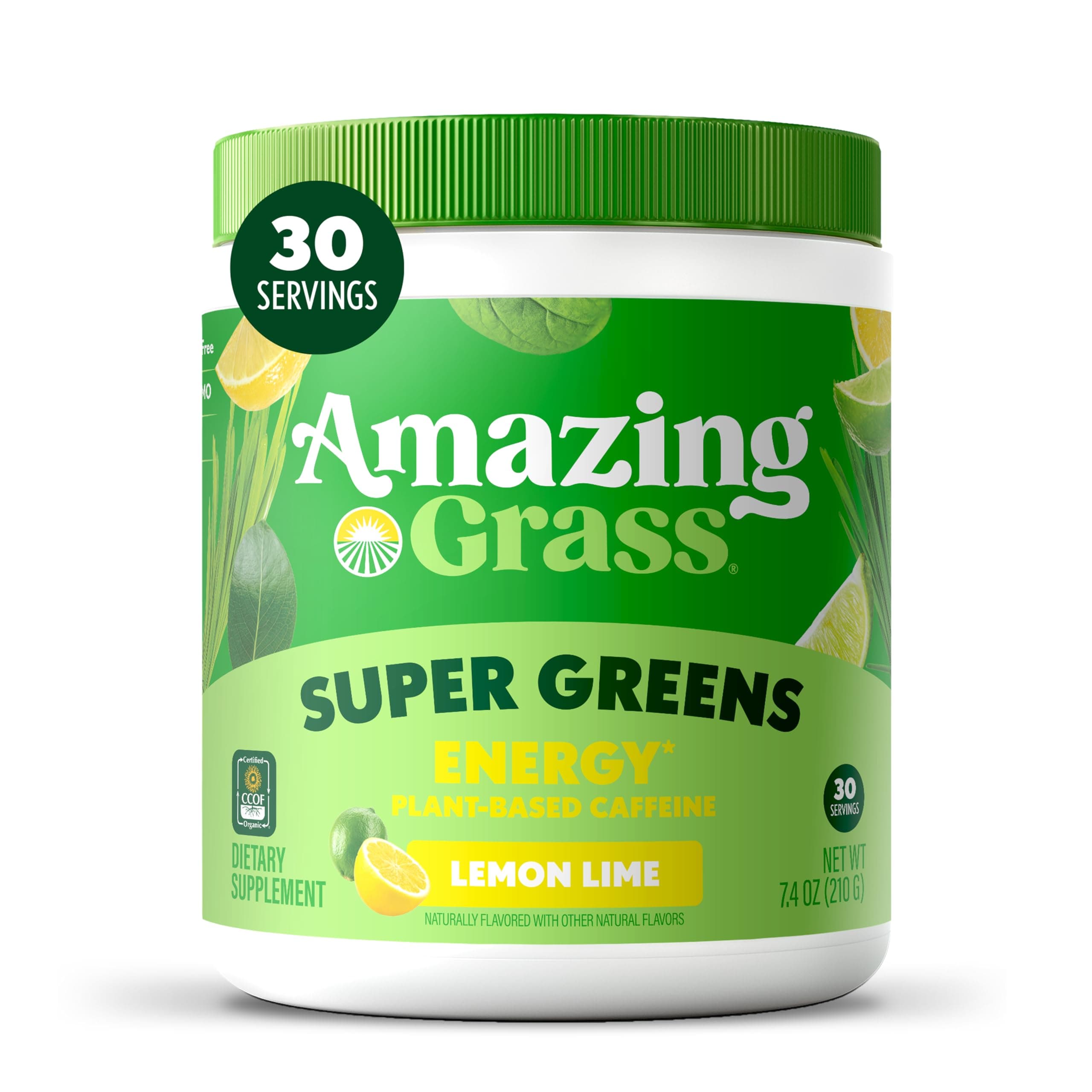 Amazing Grass Greens Blend Energy: Smoothie Mix, Super Greens Powder & Plant Based Caffeine with Matcha Green Tea & Beet Root Powder, Lemon Lime, 30 Servings (Packaging May Vary)