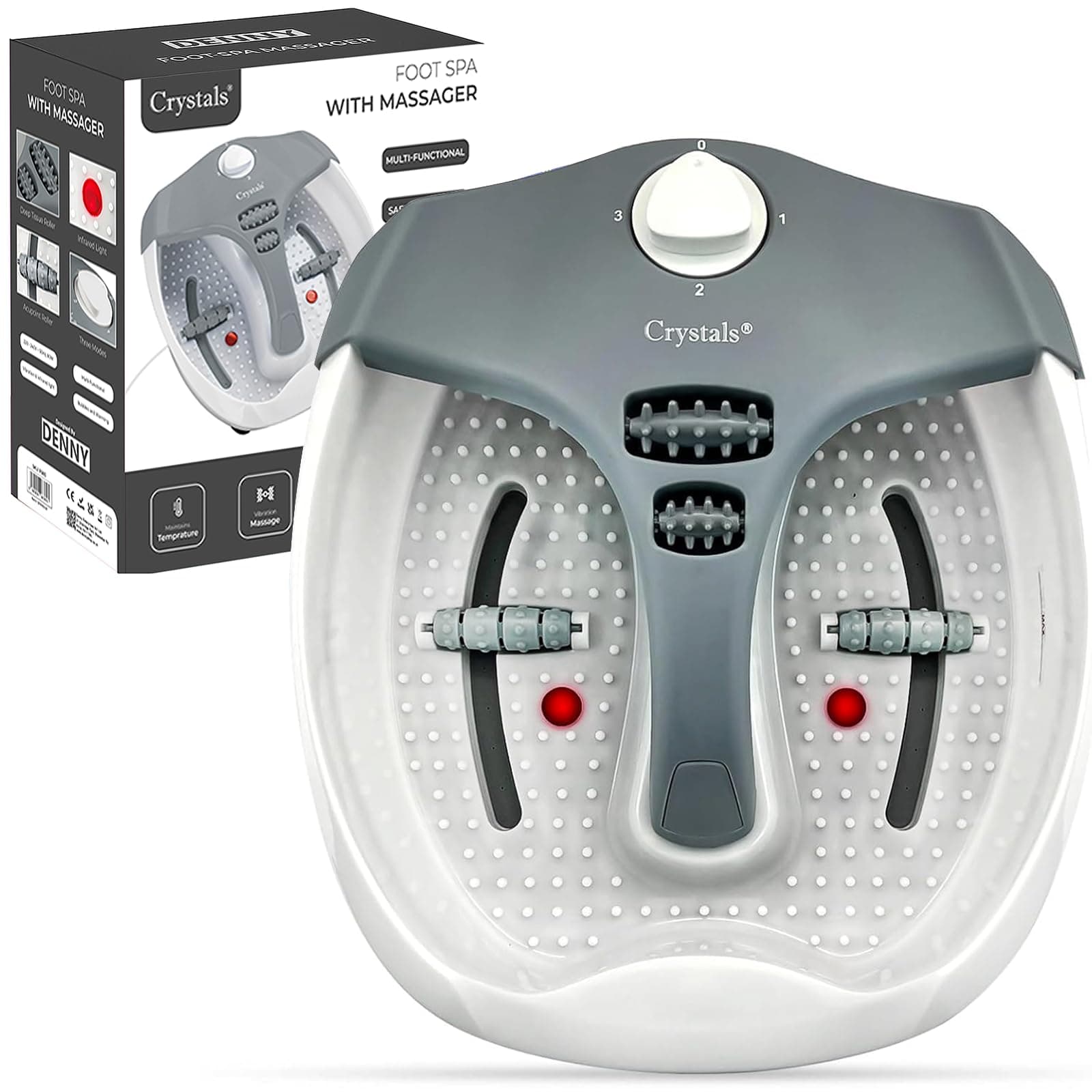 Crystals Foot Spa and Massager Pedicure Bath with Electric Temperature Controller Heater, Bubbles, Soothing Vibration Massage Rollers, Infrared Lights for Tired Feet Therapeutic, 80 Watt