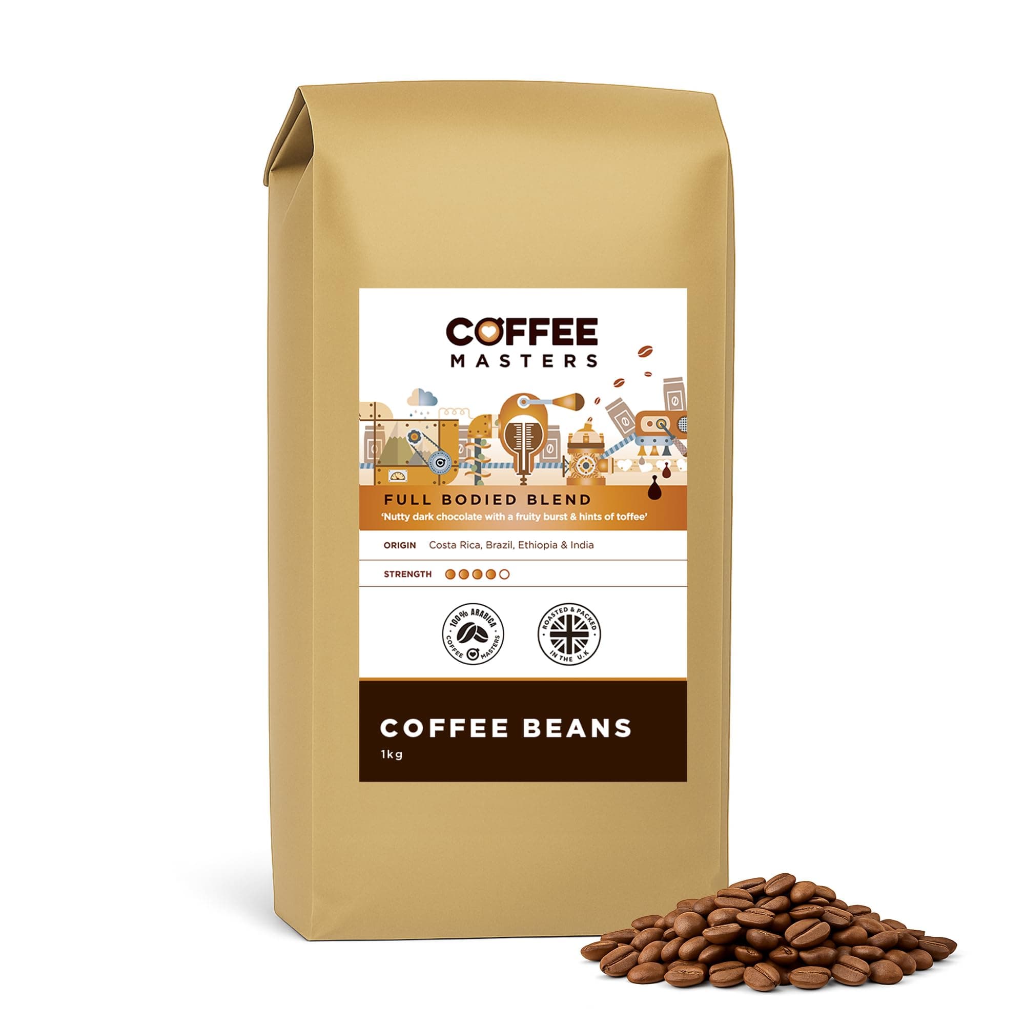 Coffee Masters Full Bodied Espresso Coffee Beans 1kg - Medium Dark Roast Arabica Bean - Perfect for Barista Machines - Fairtrade Certified