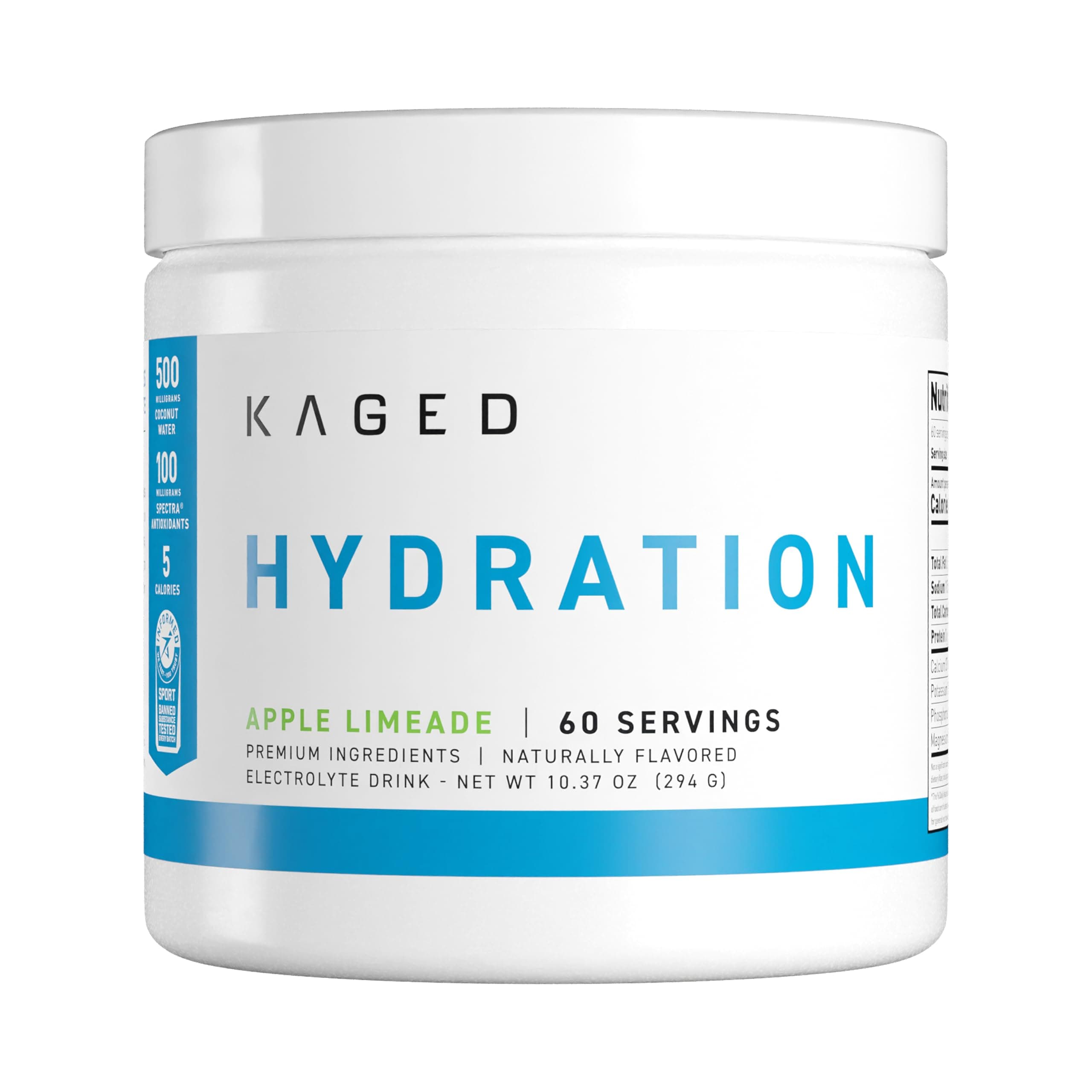 Kaged Electrolyte Hydration Powder Hydracharge Apple Limeade Sports Drink for Men and Women Pre, Post, Intra Workout Supplement 60 Servings
