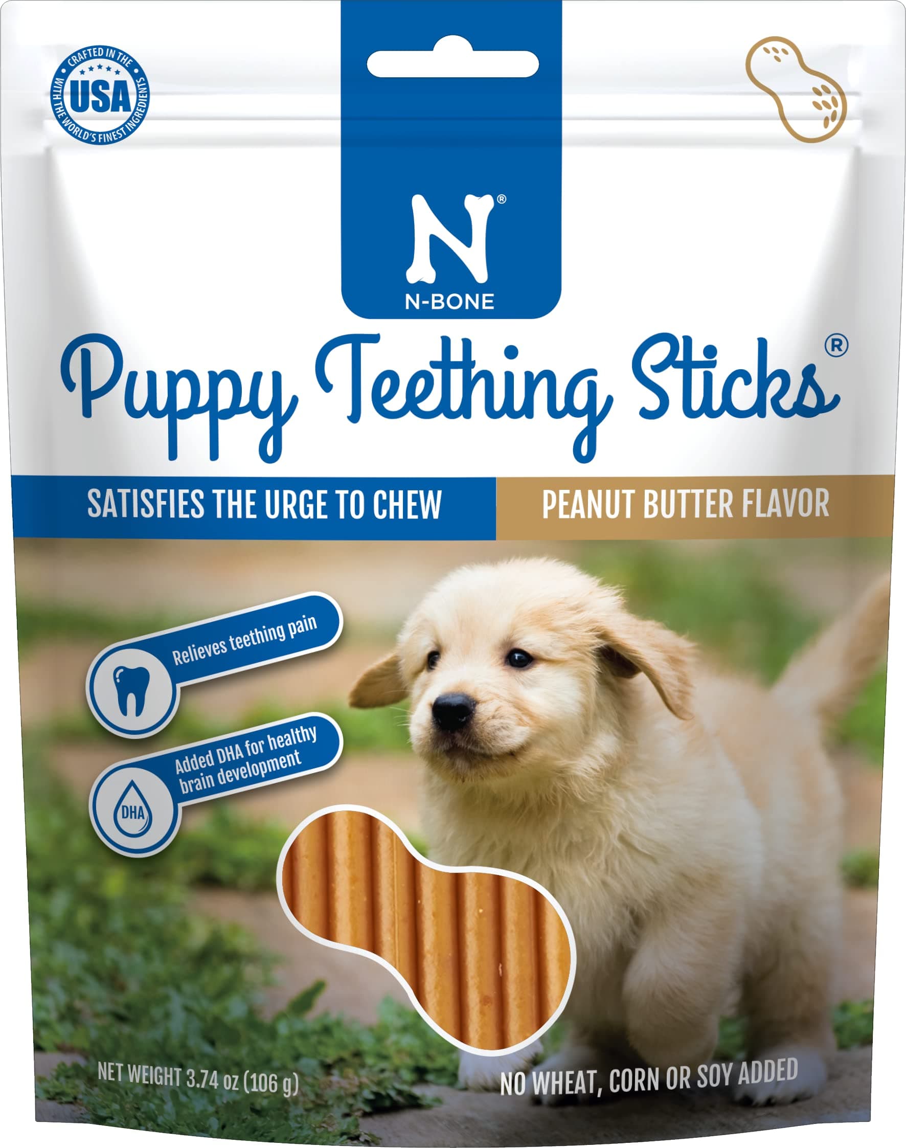 N-Bone Peanut Butter Flavoured Puppy Teething Sticks 106g (1 Bag)