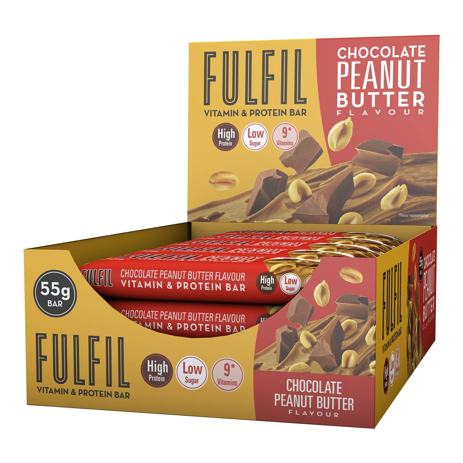 Fulfil Vitamin and Protein Bar (15 x 55 g Bars) - Chocolate Peanut Butter Flavour - 20 g High Protein, 9 Vitamins, Low Sugar