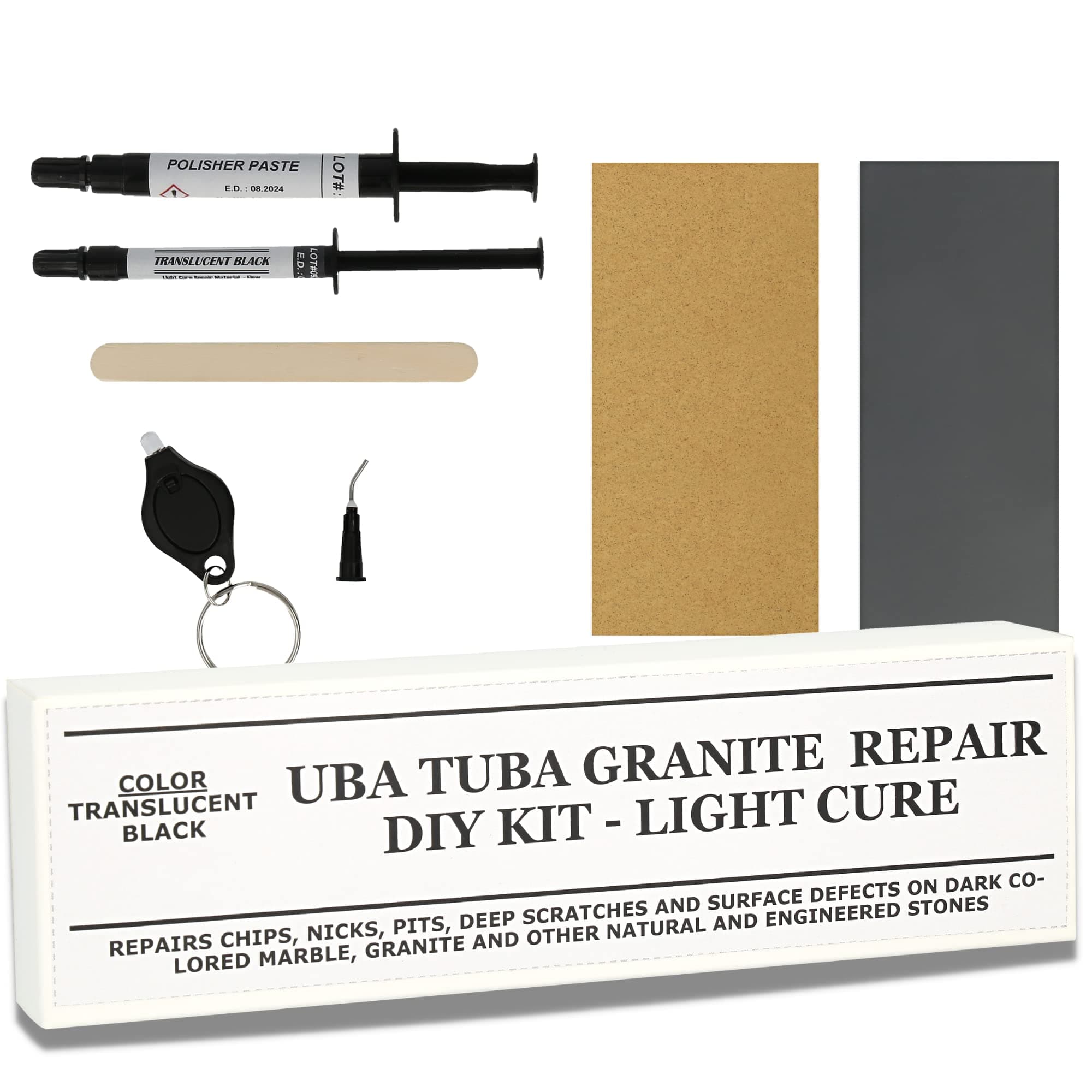 Granite Repair Kit (Black, UBA Tuba) I Suitable for Most Repairs I Also for Tile, Countertop, Fiberglass & Ceramic Surfaces I Fix Broken Chips & Cracks in Minutes