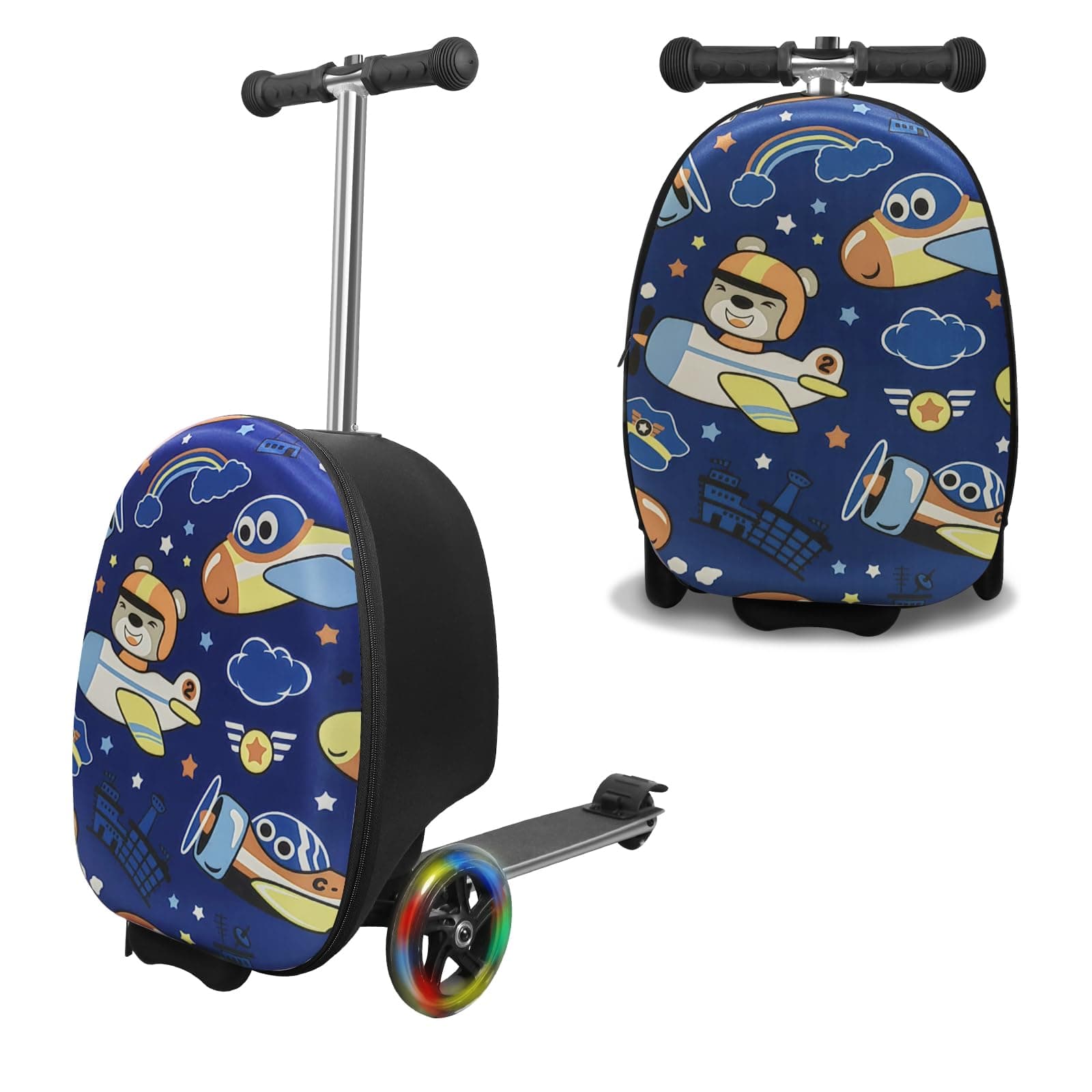 Scooter Suitcase for Kids with LED Wheels, Lightweight & Foldable Scooter Luggage for Travel