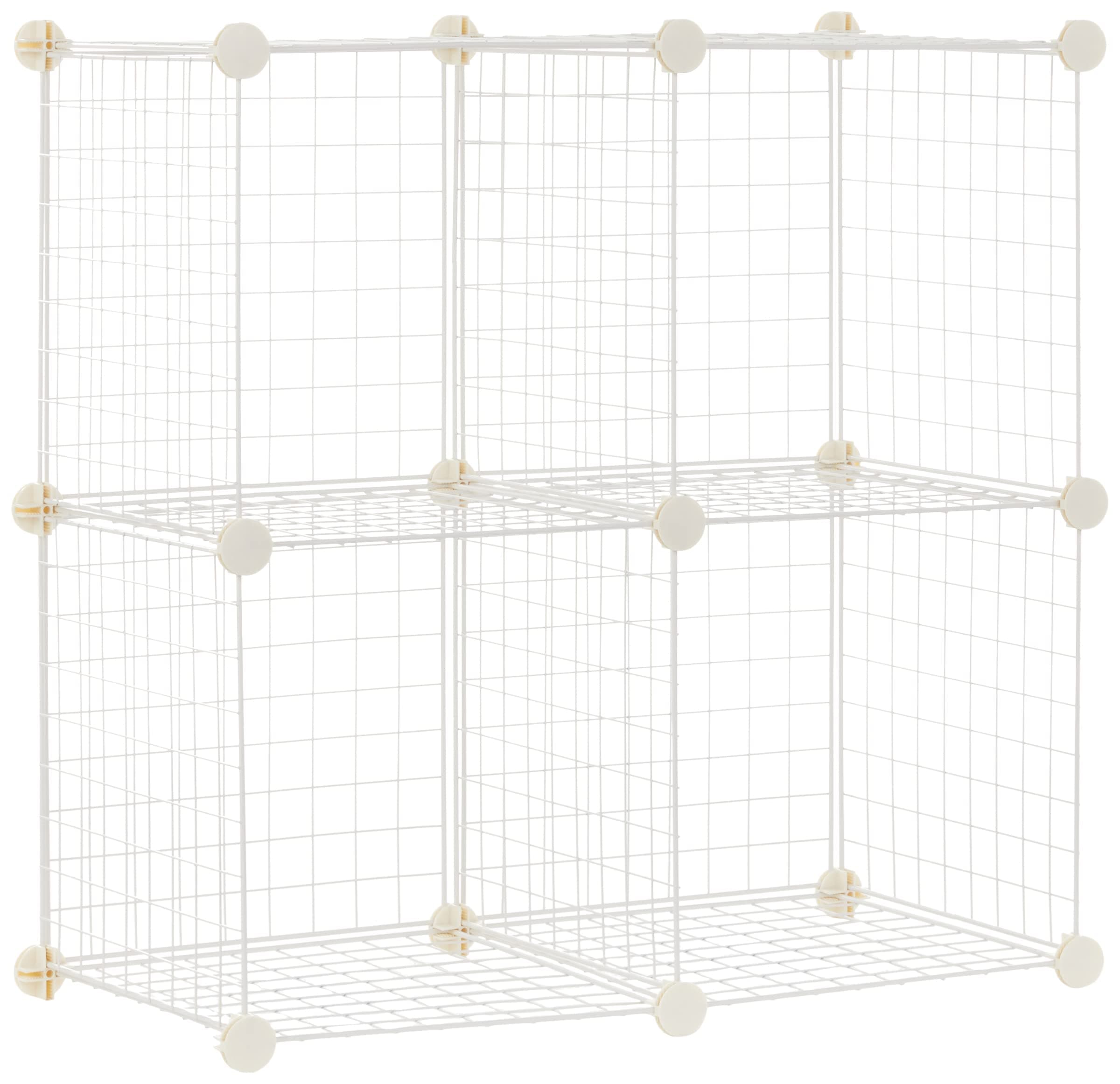 4 Cube Wire Grid Storage Organizer, Closet Organizer and Shelves, Stackable, Space-Saving, Easy to Assemble, 14"x14"x14", White