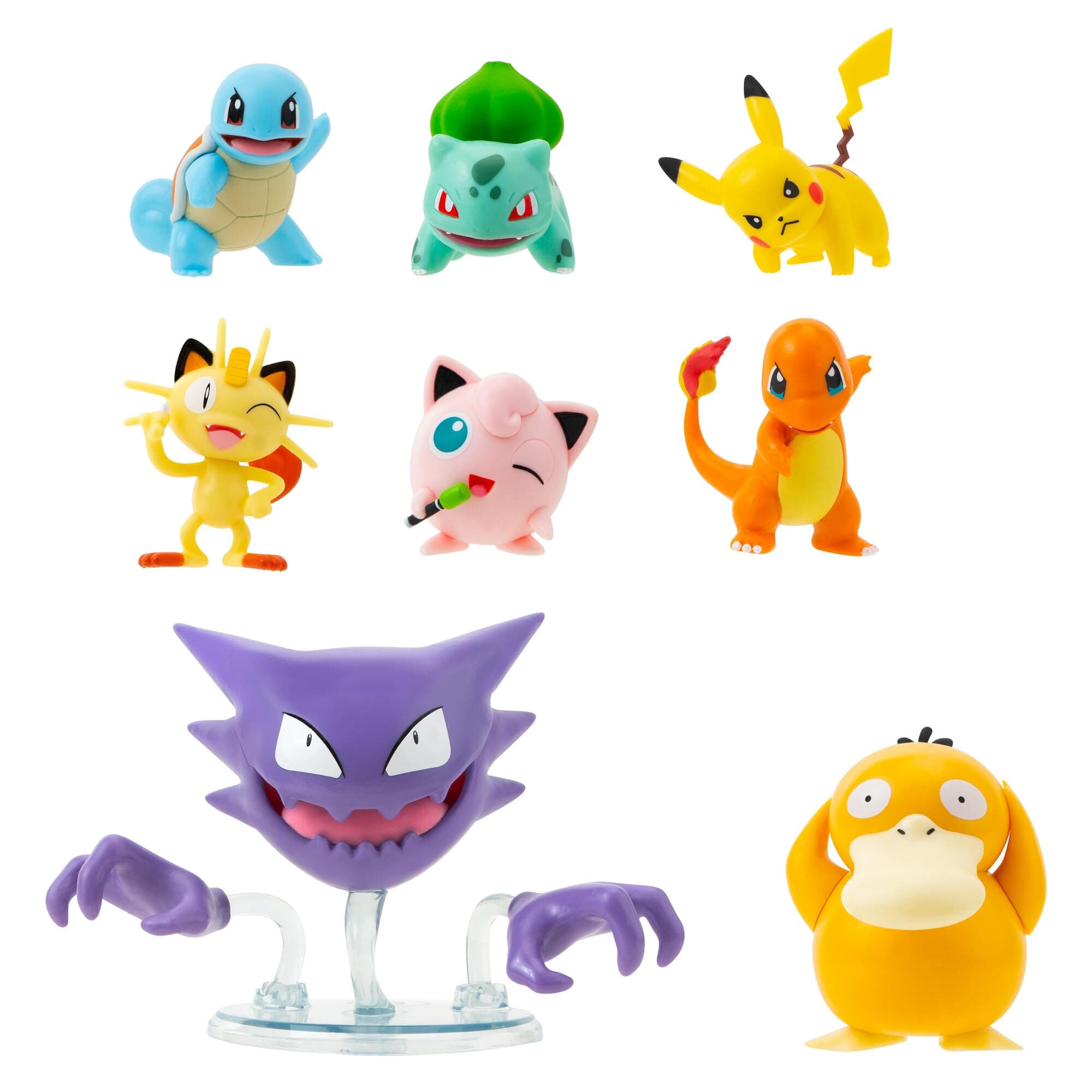 Pokemon Battle Figure 8-Pack - Comes with 2? Pikachu, 2? Bulbasaur, 2? Squirtle, 2? Charmander, 2? Meowth, 2" Jigglypuff, 3? Loudred, and 3? Psyduck