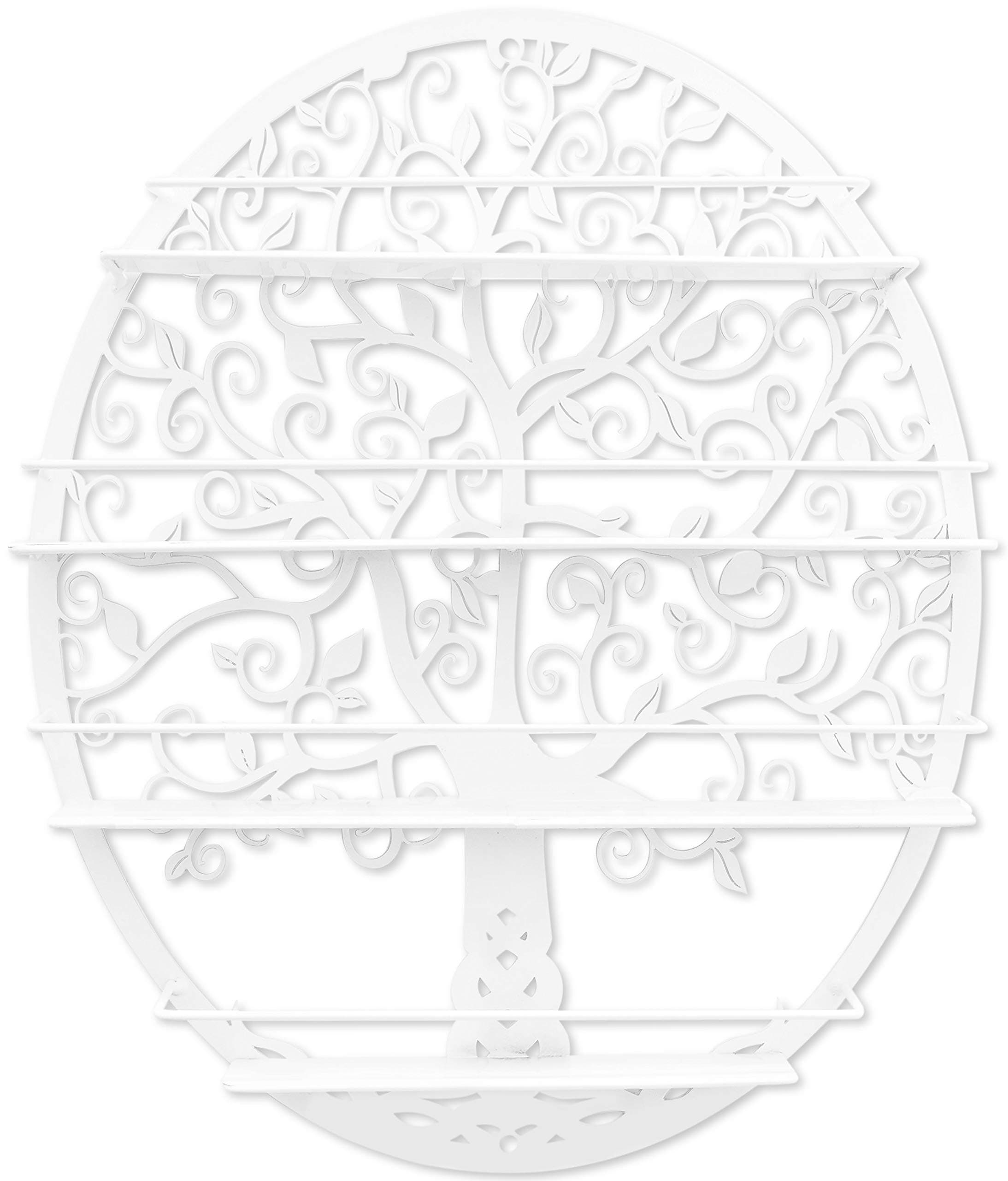 SoCal Buttercup Essential Oils and Nail Polish Organizer - Oval White Metal with Tree Silhouette - Wall Mounted Round Display Rack Oil Bottle Storage