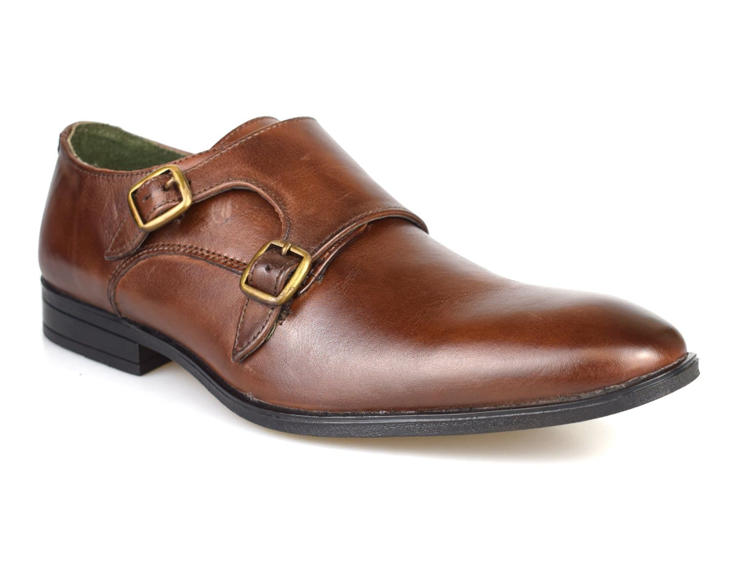 London Bourne Black Leather Formal Monk Shoes