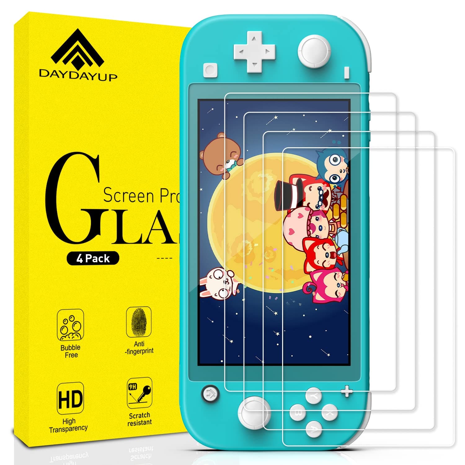 daydayup [4 Pack] Screen Protector for Nintendo Switch Lite - Transparent Tempered Glass for Nintendo Switch Lite [Anti Scratch][Case Friendly][Bubble Free][HD Clear]