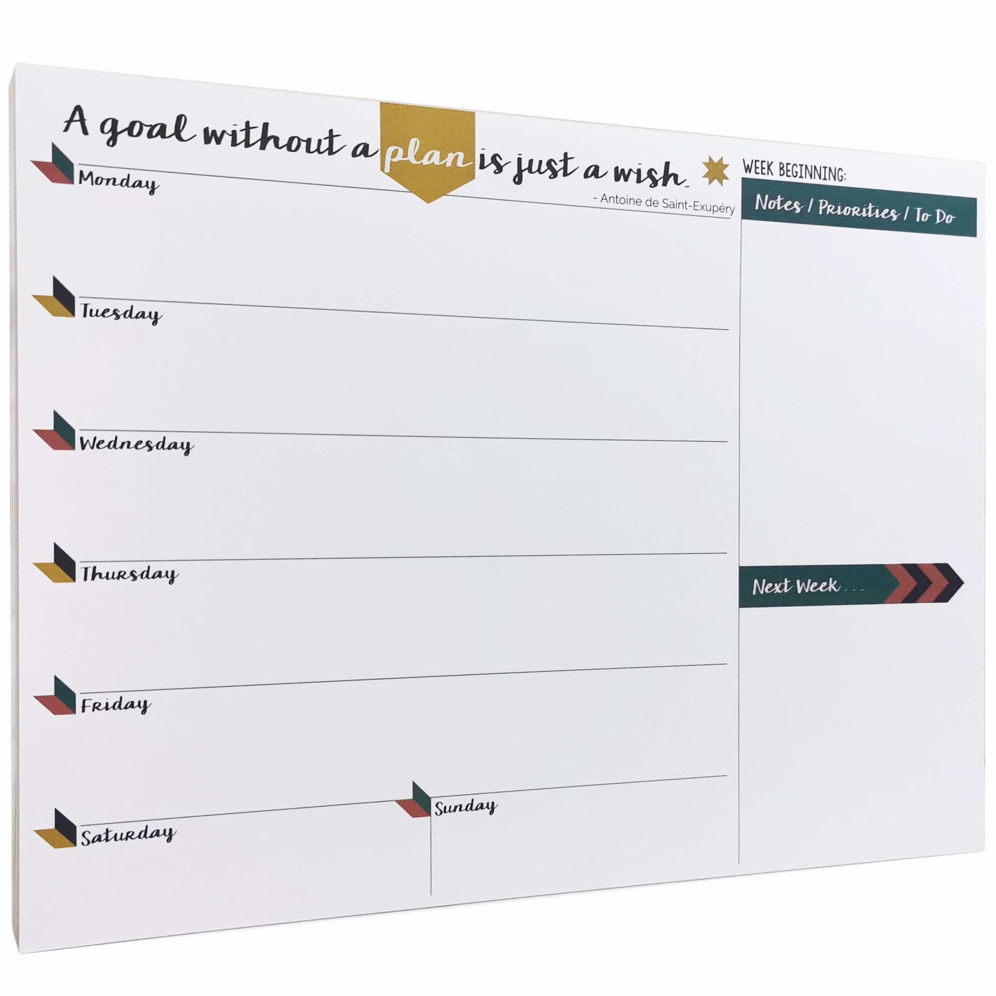 Tabitha Wilde A4 Weekly Planner Calendar Notepad 55 Sheets (White, Green)
